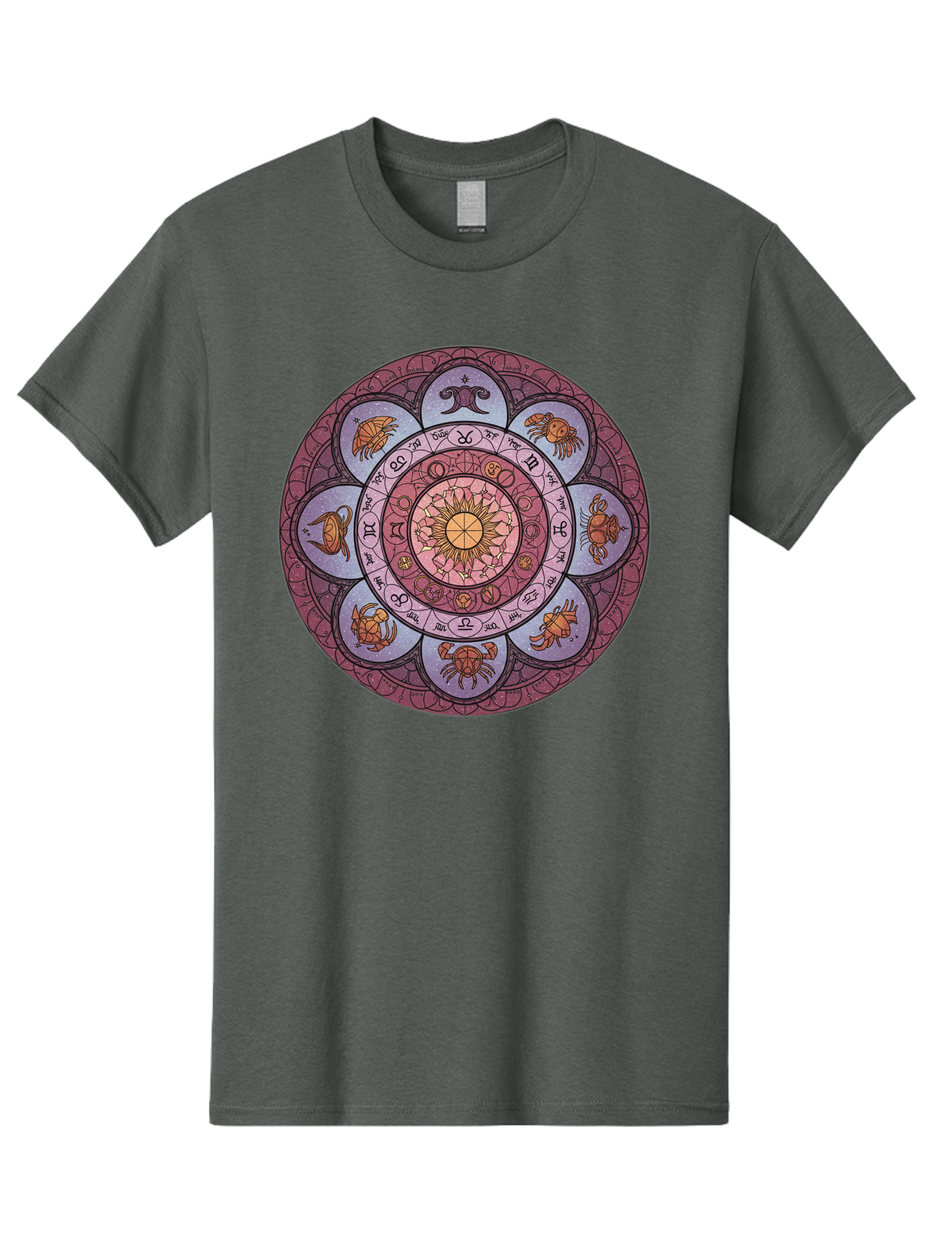 Zodiac-Circle-1 Men'S Graphic Tee, 100% Cotton, Comfortable Casual Summer Wear, Machine Washable, Zodiac Signs, Astrology Symbols, Celestial Wheel, Mandala Design, Spiritual Pattern, Mystical Art, Horoscope Chart, Esoteric Symbolism, Bae336