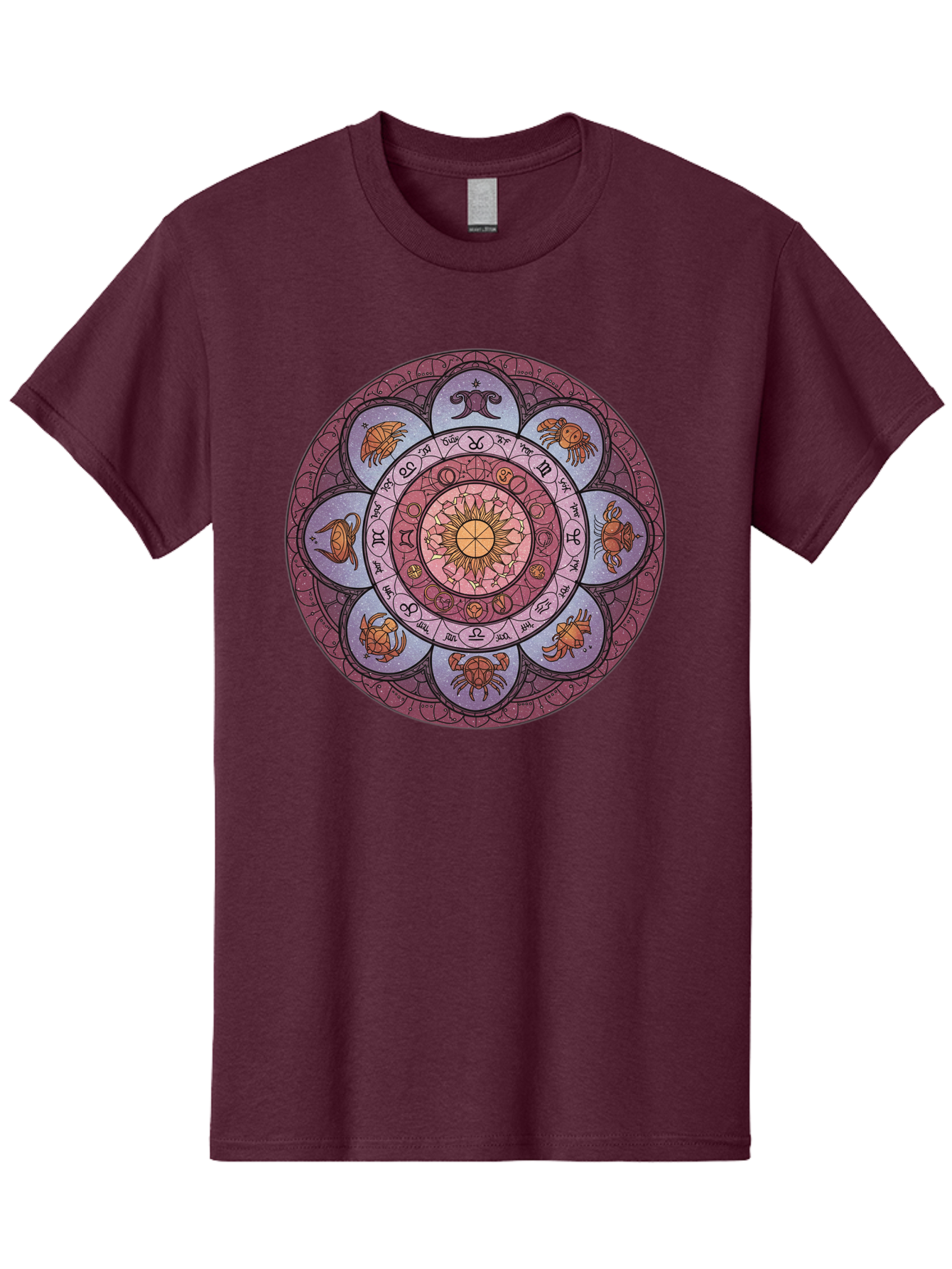 Zodiac-Circle-1 Men'S Graphic Tee, 100% Cotton, Comfortable Casual Summer Wear, Machine Washable, Zodiac Signs, Astrology Symbols, Celestial Wheel, Mandala Design, Spiritual Pattern, Mystical Art, Horoscope Chart, Esoteric Symbolism, Bae336