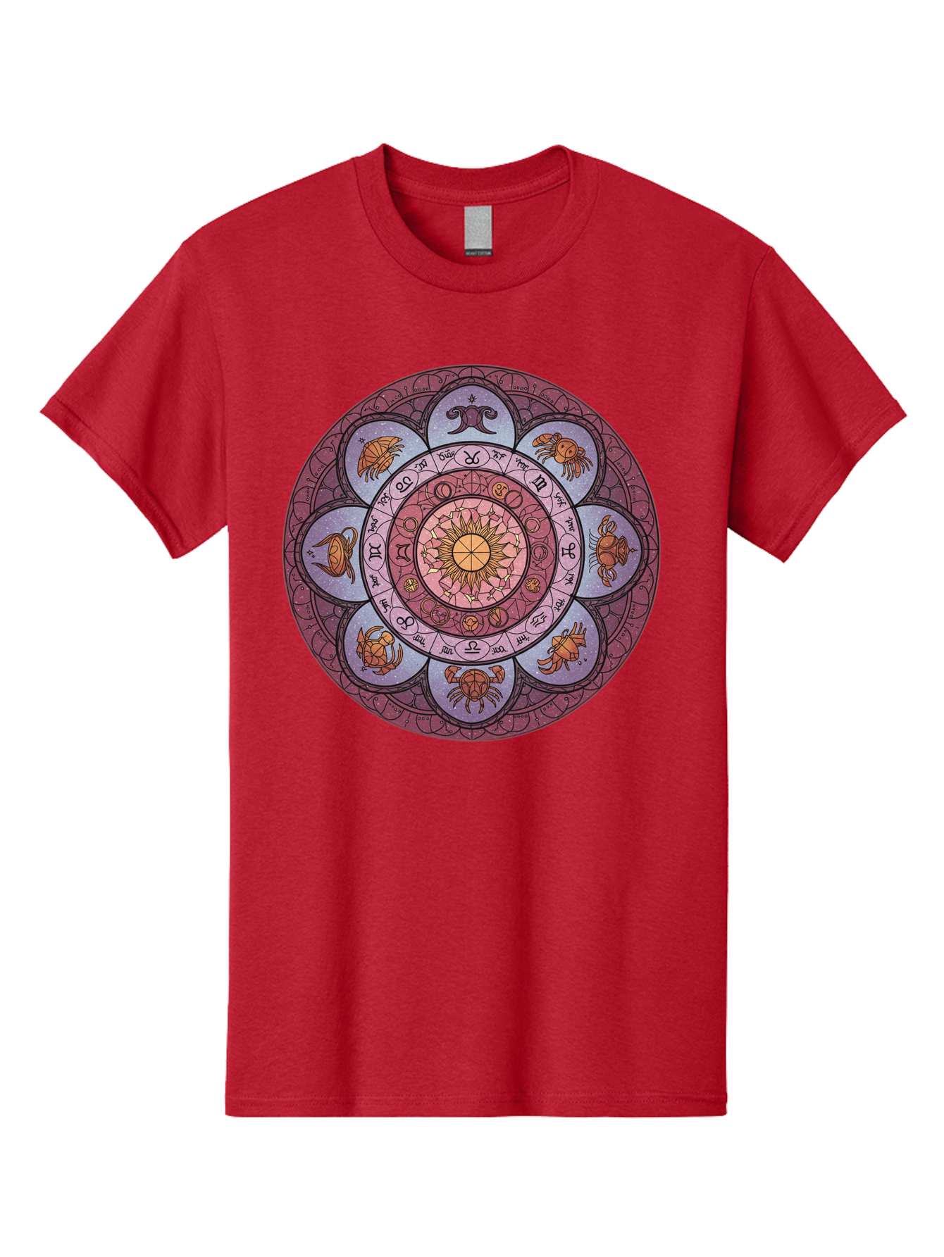 Zodiac-Circle-1 Men'S Graphic Tee, 100% Cotton, Comfortable Casual Summer Wear, Machine Washable, Zodiac Signs, Astrology Symbols, Celestial Wheel, Mandala Design, Spiritual Pattern, Mystical Art, Horoscope Chart, Esoteric Symbolism, Bae336