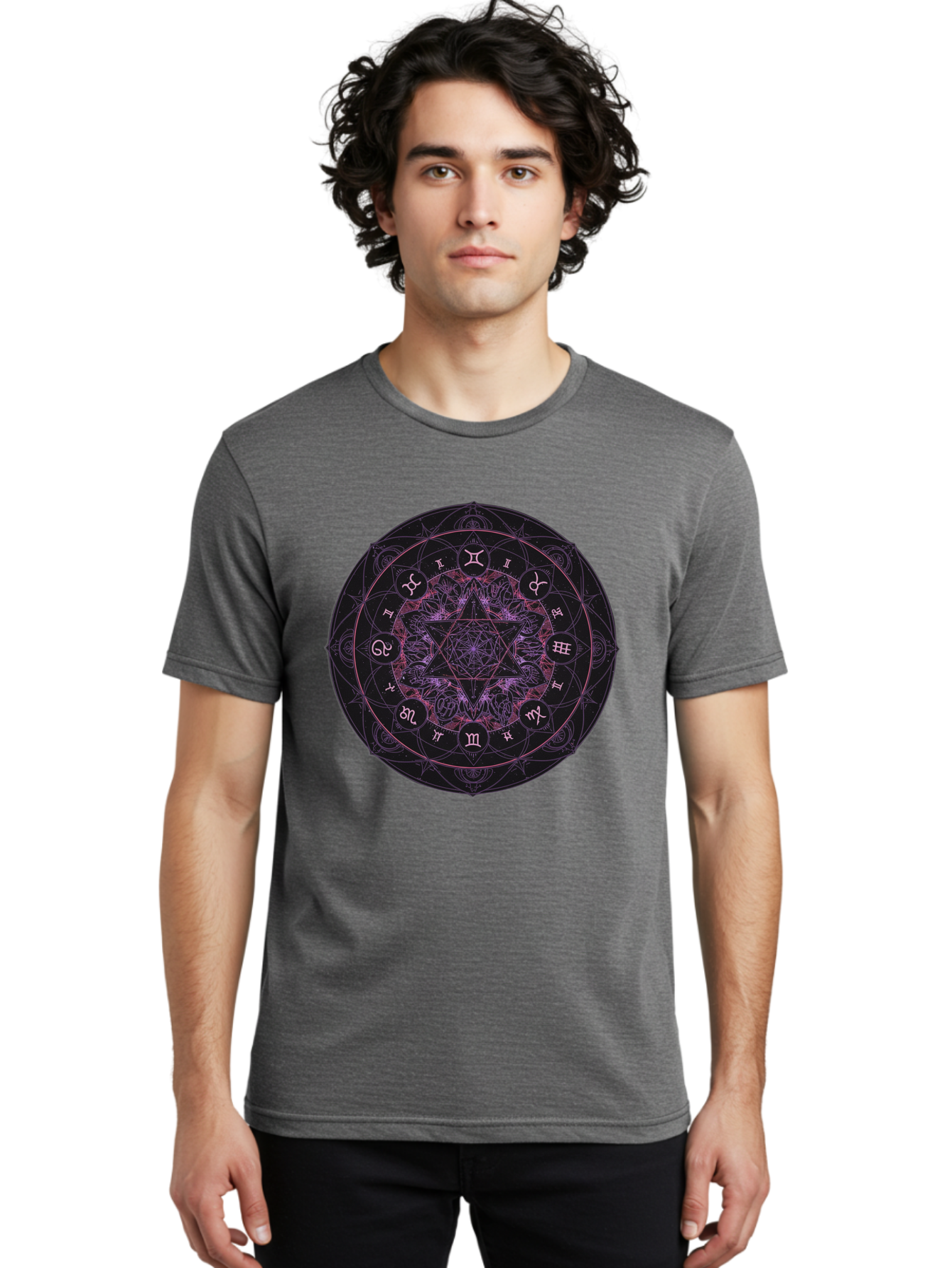 Zodiac-Mandala-1 Men'S Graphic Tee, 100% Cotton, Comfortable Casual Summer Wear, Machine Washable, Kabbalah Symbols, Zodiac Signs, Mystic Mandala, Sacred Geometry, Spiritual Art, Magical Symbols, Esoteric Wheel, Mystical Astrology Bae338