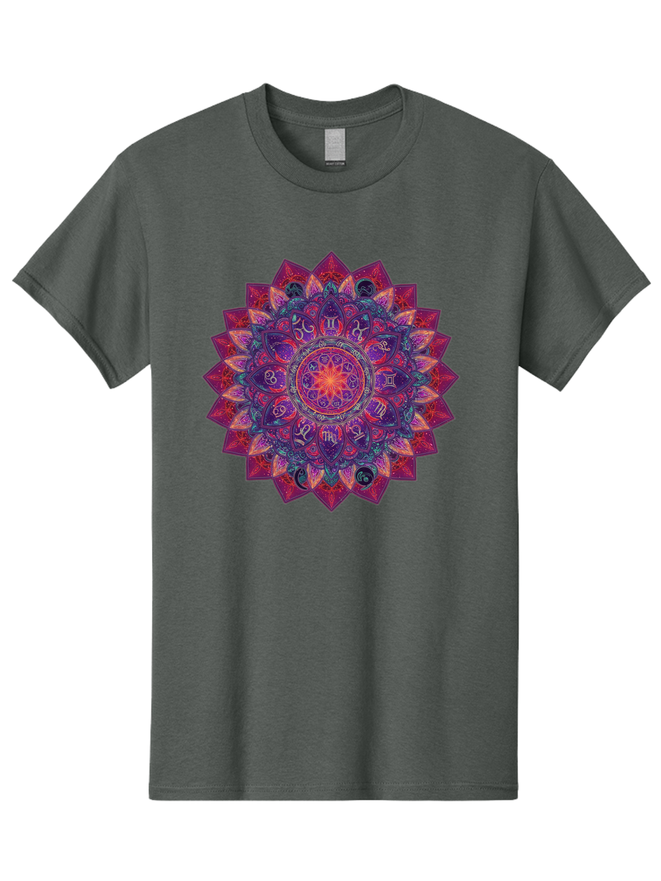 Zodiac-Mandala-2 Men'S Graphic Tee, 100% Cotton, Comfortable Casual Summer Wear, Machine Washable, Zodiac Signs, Astrology Symbols, Mandala Art, Spiritual Design, Mystical Patterns, Colorful Mandala, Intricate Details, Symbolic Representation, Bae339