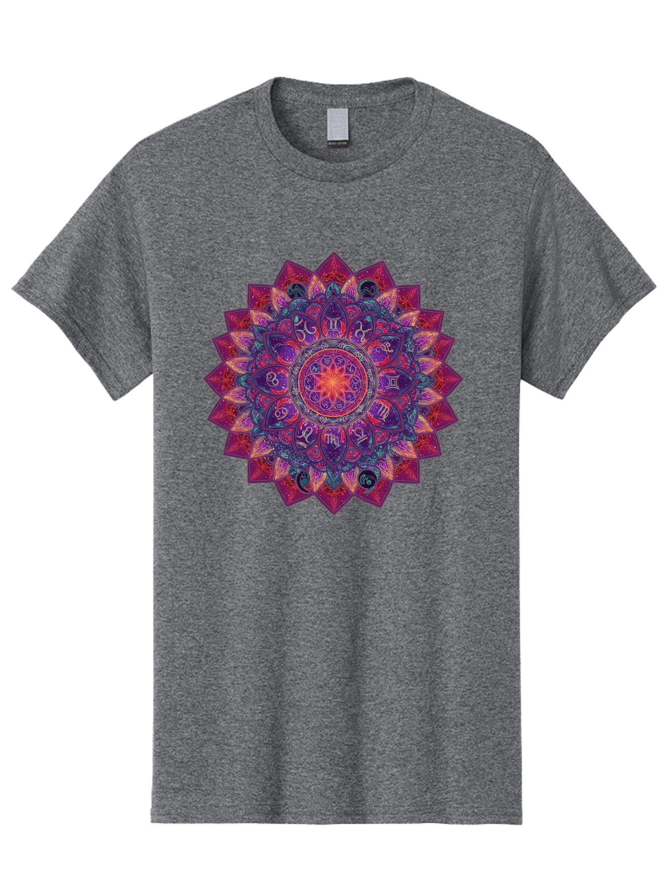 Zodiac-Mandala-2 Men'S Graphic Tee, 100% Cotton, Comfortable Casual Summer Wear, Machine Washable, Zodiac Signs, Astrology Symbols, Mandala Art, Spiritual Design, Mystical Patterns, Colorful Mandala, Intricate Details, Symbolic Representation, Bae339