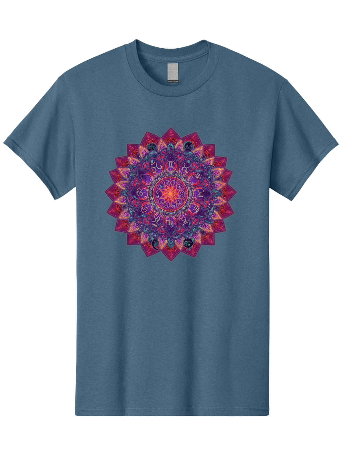 Zodiac-Mandala-2 Men'S Graphic Tee, 100% Cotton, Comfortable Casual Summer Wear, Machine Washable, Zodiac Signs, Astrology Symbols, Mandala Art, Spiritual Design, Mystical Patterns, Colorful Mandala, Intricate Details, Symbolic Representation, Bae339