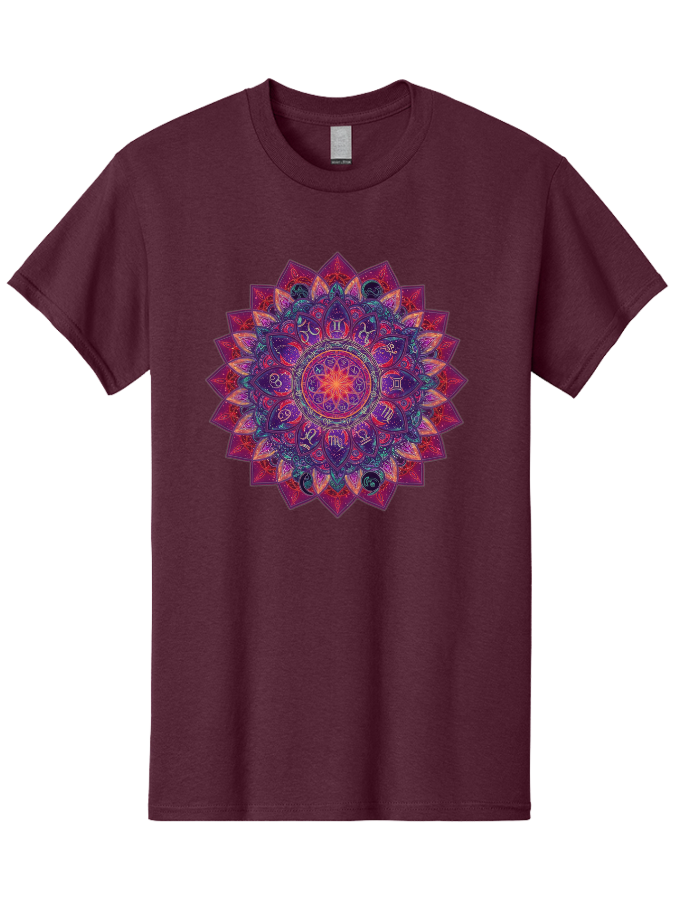 Zodiac-Mandala-2 Men'S Graphic Tee, 100% Cotton, Comfortable Casual Summer Wear, Machine Washable, Zodiac Signs, Astrology Symbols, Mandala Art, Spiritual Design, Mystical Patterns, Colorful Mandala, Intricate Details, Symbolic Representation, Bae339