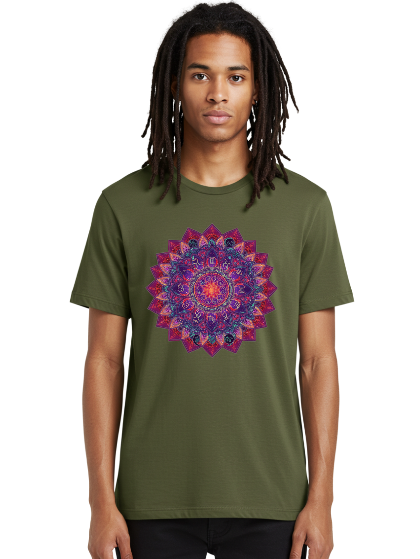 Zodiac-Mandala-2 Men'S Graphic Tee, 100% Cotton, Comfortable Casual Summer Wear, Machine Washable, Zodiac Signs, Astrology Symbols, Mandala Art, Spiritual Design, Mystical Patterns, Colorful Mandala, Intricate Details, Symbolic Representation, Bae339