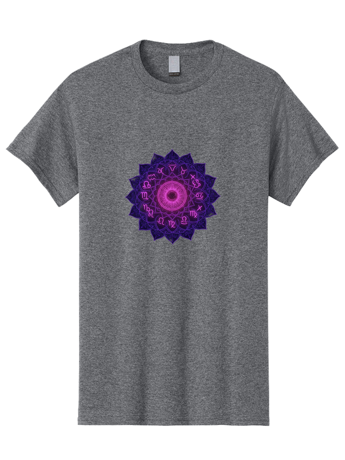 Zodiac-Mandala Men'S Graphic Tee, 100% Cotton, Comfortable Casual Summer Wear, Machine Washable, Zodiac Signs, Astrology Symbols, Mystical Art, Spiritual Design, Mandala Pattern, Purple And Pink Hues, Symbolic Representation, Horoscope Signs Bae340