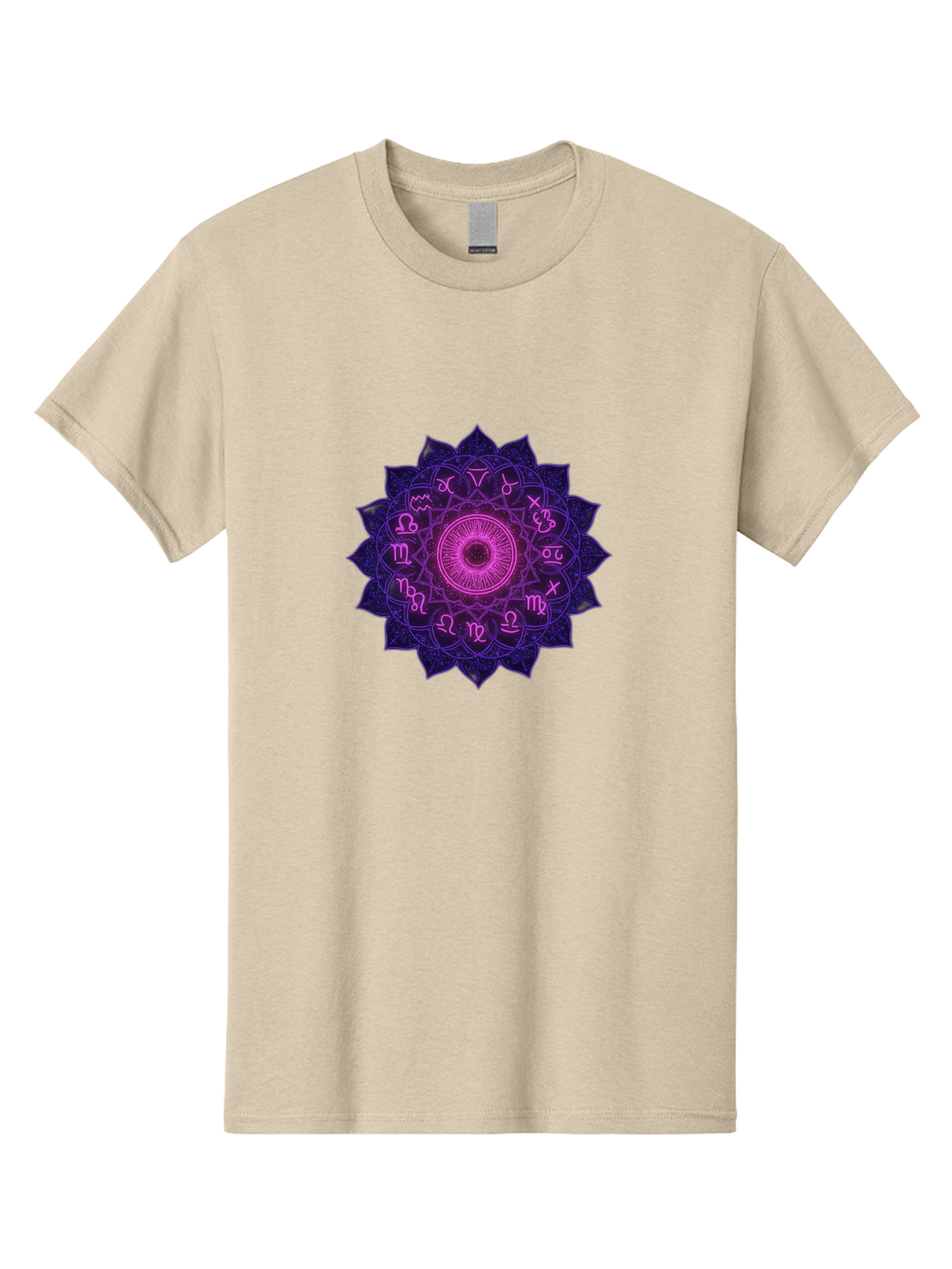 Zodiac-Mandala Men'S Graphic Tee, 100% Cotton, Comfortable Casual Summer Wear, Machine Washable, Zodiac Signs, Astrology Symbols, Mystical Art, Spiritual Design, Mandala Pattern, Purple And Pink Hues, Symbolic Representation, Horoscope Signs Bae340