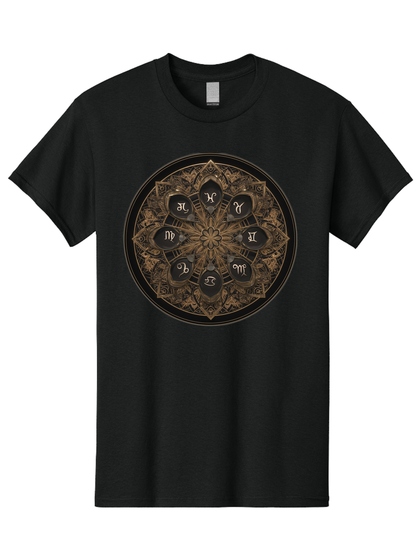 Zodiac-Signs-Mandala Men'S Graphic Tee, 100% Cotton, Comfortable Casual Summer Wear, Machine Washable, Zodiac Signs, Astrology Symbols, Mandala Art, Mystical Design, Spiritual Themes, Esoteric Patterns, Intricate Details, Bae341