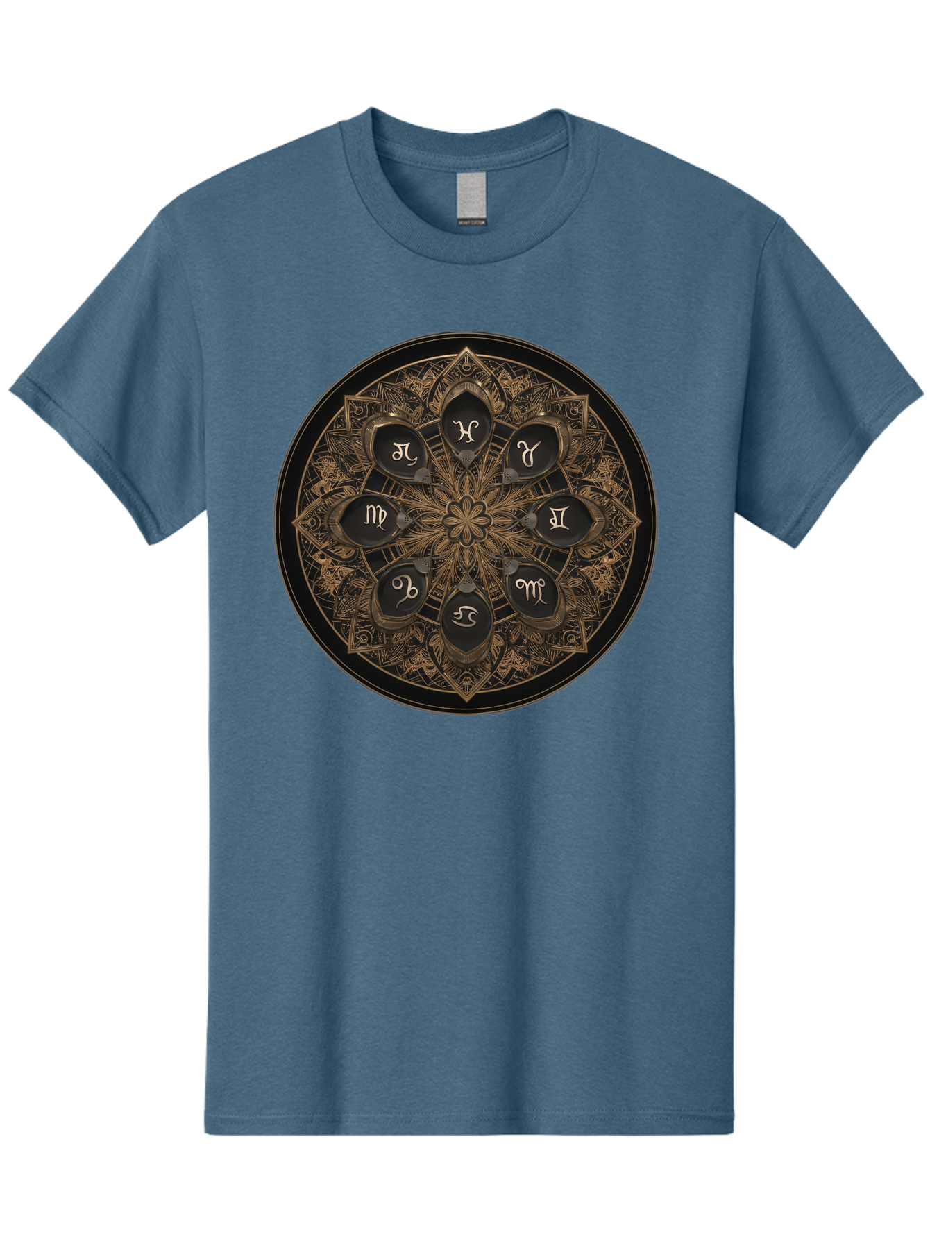 Zodiac-Signs-Mandala Men'S Graphic Tee, 100% Cotton, Comfortable Casual Summer Wear, Machine Washable, Zodiac Signs, Astrology Symbols, Mandala Art, Mystical Design, Spiritual Themes, Esoteric Patterns, Intricate Details, Bae341