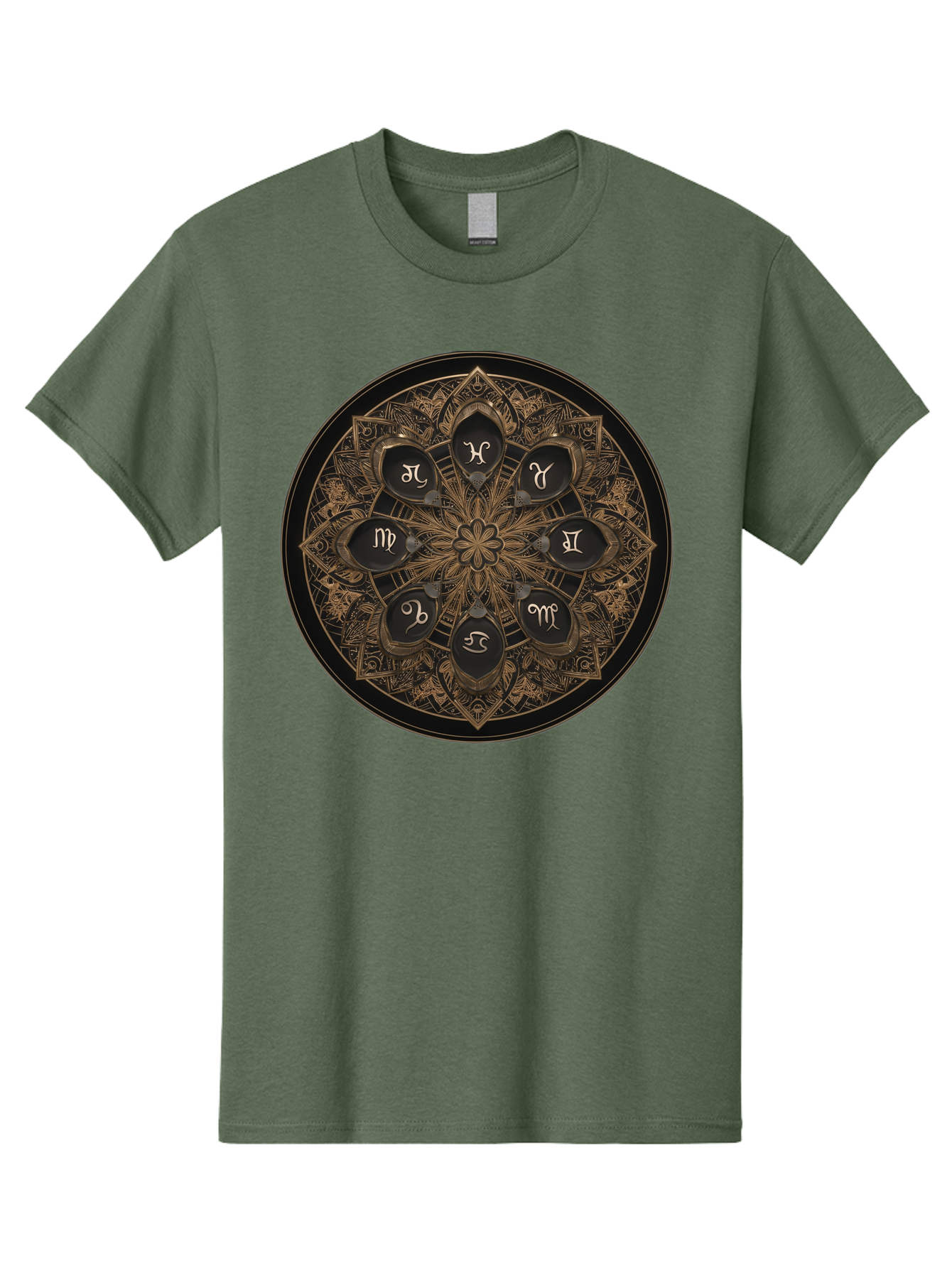 Zodiac-Signs-Mandala Men'S Graphic Tee, 100% Cotton, Comfortable Casual Summer Wear, Machine Washable, Zodiac Signs, Astrology Symbols, Mandala Art, Mystical Design, Spiritual Themes, Esoteric Patterns, Intricate Details, Bae341