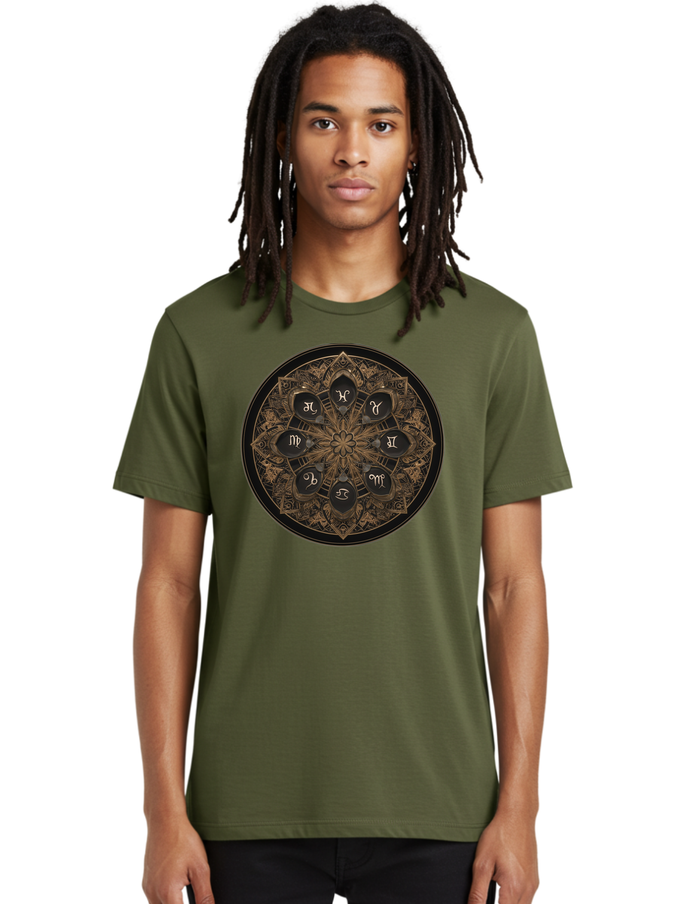Zodiac-Signs-Mandala Men'S Graphic Tee, 100% Cotton, Comfortable Casual Summer Wear, Machine Washable, Zodiac Signs, Astrology Symbols, Mandala Art, Mystical Design, Spiritual Themes, Esoteric Patterns, Intricate Details, Bae341