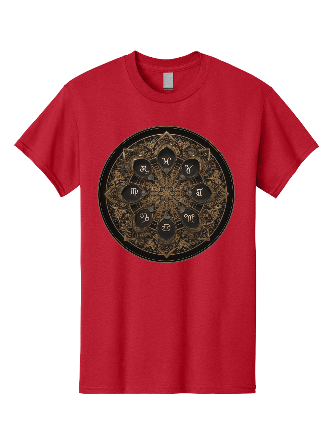 Zodiac-Signs-Mandala Men'S Graphic Tee, 100% Cotton, Comfortable Casual Summer Wear, Machine Washable, Zodiac Signs, Astrology Symbols, Mandala Art, Mystical Design, Spiritual Themes, Esoteric Patterns, Intricate Details, Bae341