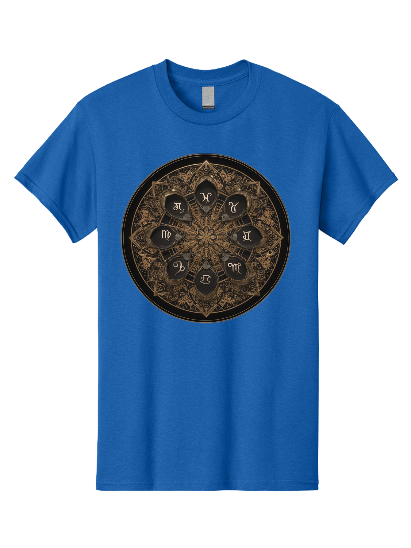 Zodiac-Signs-Mandala Men'S Graphic Tee, 100% Cotton, Comfortable Casual Summer Wear, Machine Washable, Zodiac Signs, Astrology Symbols, Mandala Art, Mystical Design, Spiritual Themes, Esoteric Patterns, Intricate Details, Bae341