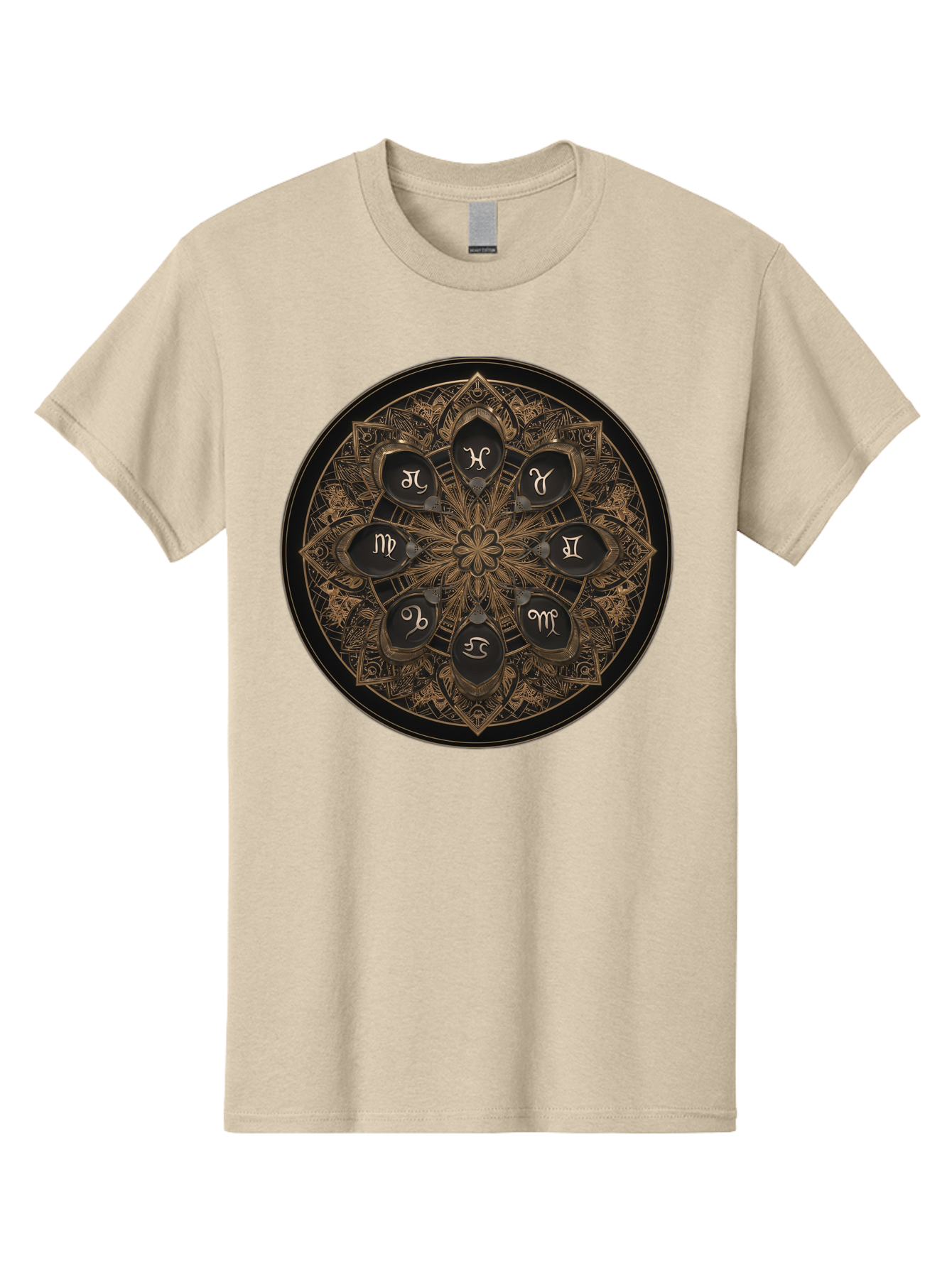 Zodiac-Signs-Mandala Men'S Graphic Tee, 100% Cotton, Comfortable Casual Summer Wear, Machine Washable, Zodiac Signs, Astrology Symbols, Mandala Art, Mystical Design, Spiritual Themes, Esoteric Patterns, Intricate Details, Bae341