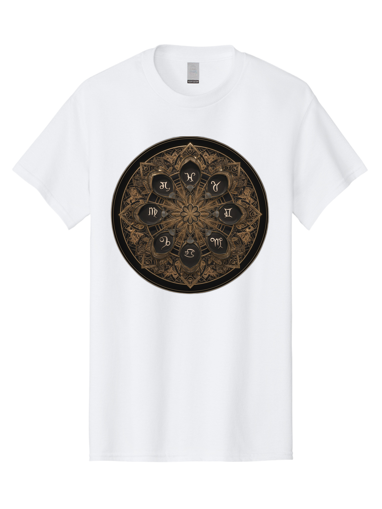 Zodiac-Signs-Mandala Men'S Graphic Tee, 100% Cotton, Comfortable Casual Summer Wear, Machine Washable, Zodiac Signs, Astrology Symbols, Mandala Art, Mystical Design, Spiritual Themes, Esoteric Patterns, Intricate Details, Bae341