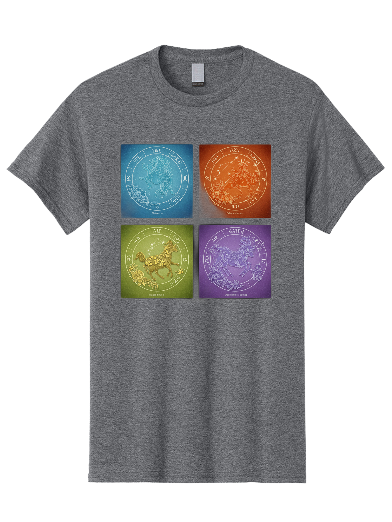 Zodiac-Signs Men'S Graphic Tee, 100% Cotton, Comfortable Casual Summer Wear, Machine Washable, Zodiac Signs, Astrological Elements, Fire, Earth, Air, Water, Horoscope Symbols, Celestial Bodies, Astrology Charts, Mystical Art Bae342