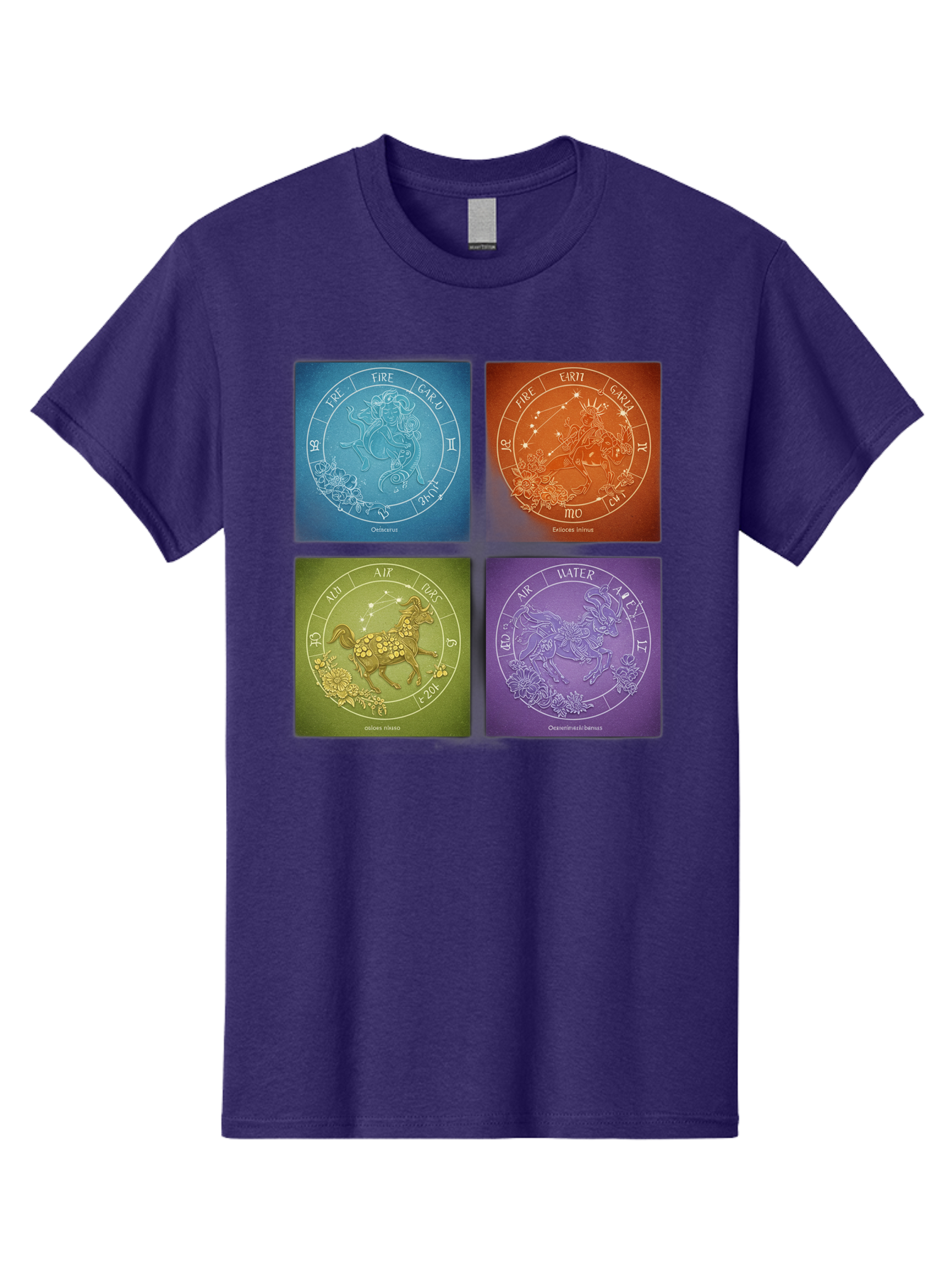 Zodiac-Signs Men'S Graphic Tee, 100% Cotton, Comfortable Casual Summer Wear, Machine Washable, Zodiac Signs, Astrological Elements, Fire, Earth, Air, Water, Horoscope Symbols, Celestial Bodies, Astrology Charts, Mystical Art Bae342