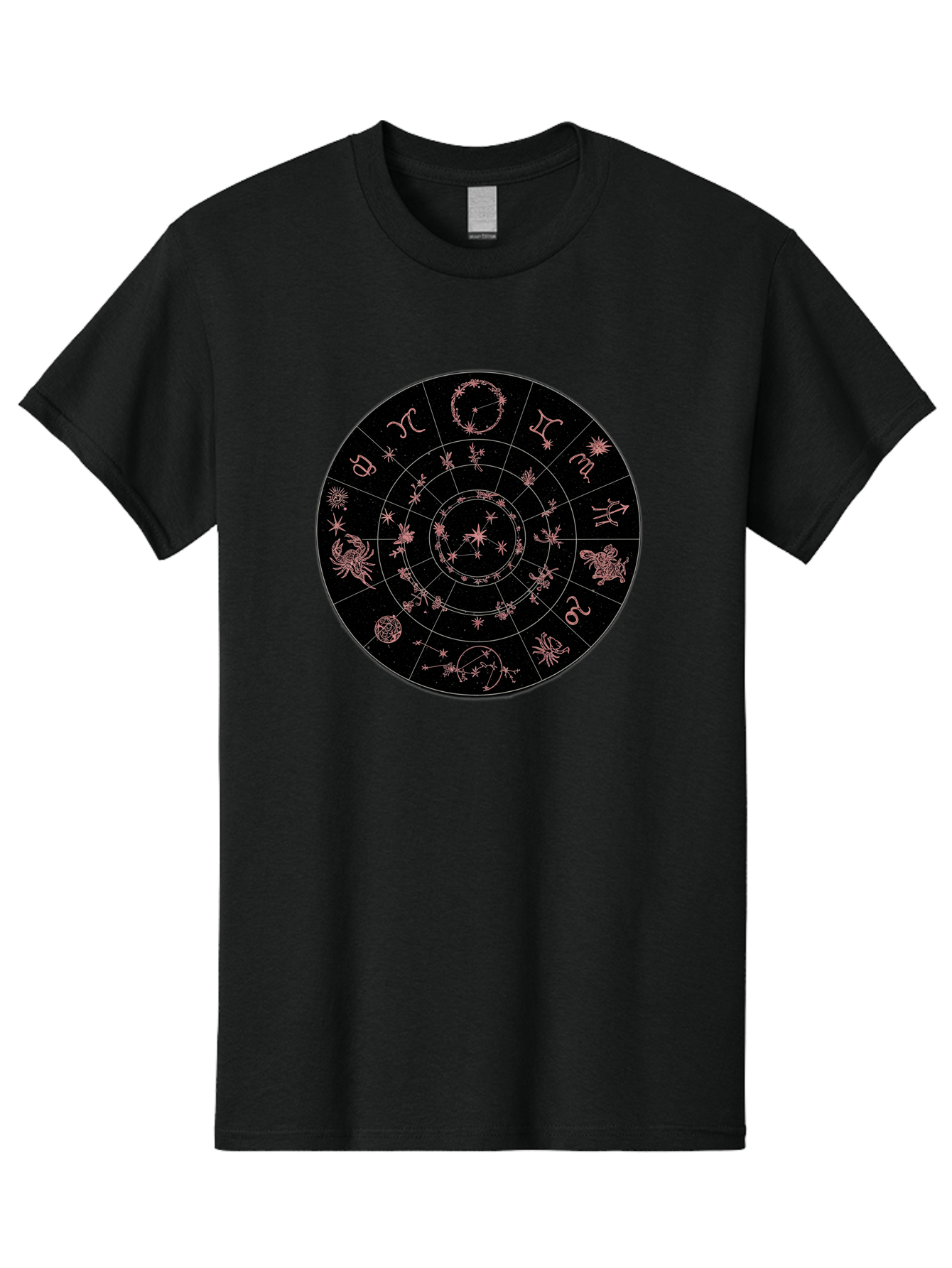 Zodiac-Wheel-1 Men'S Graphic Tee, 100% Cotton, Comfortable Casual Summer Wear, Machine Washable, Zodiac Signs, Astrology Chart, Mystical Symbols, Stars And Constellations, Horoscope Wheel, Spiritual Emblem, Celestial Map, Pink Illustrations Bae343