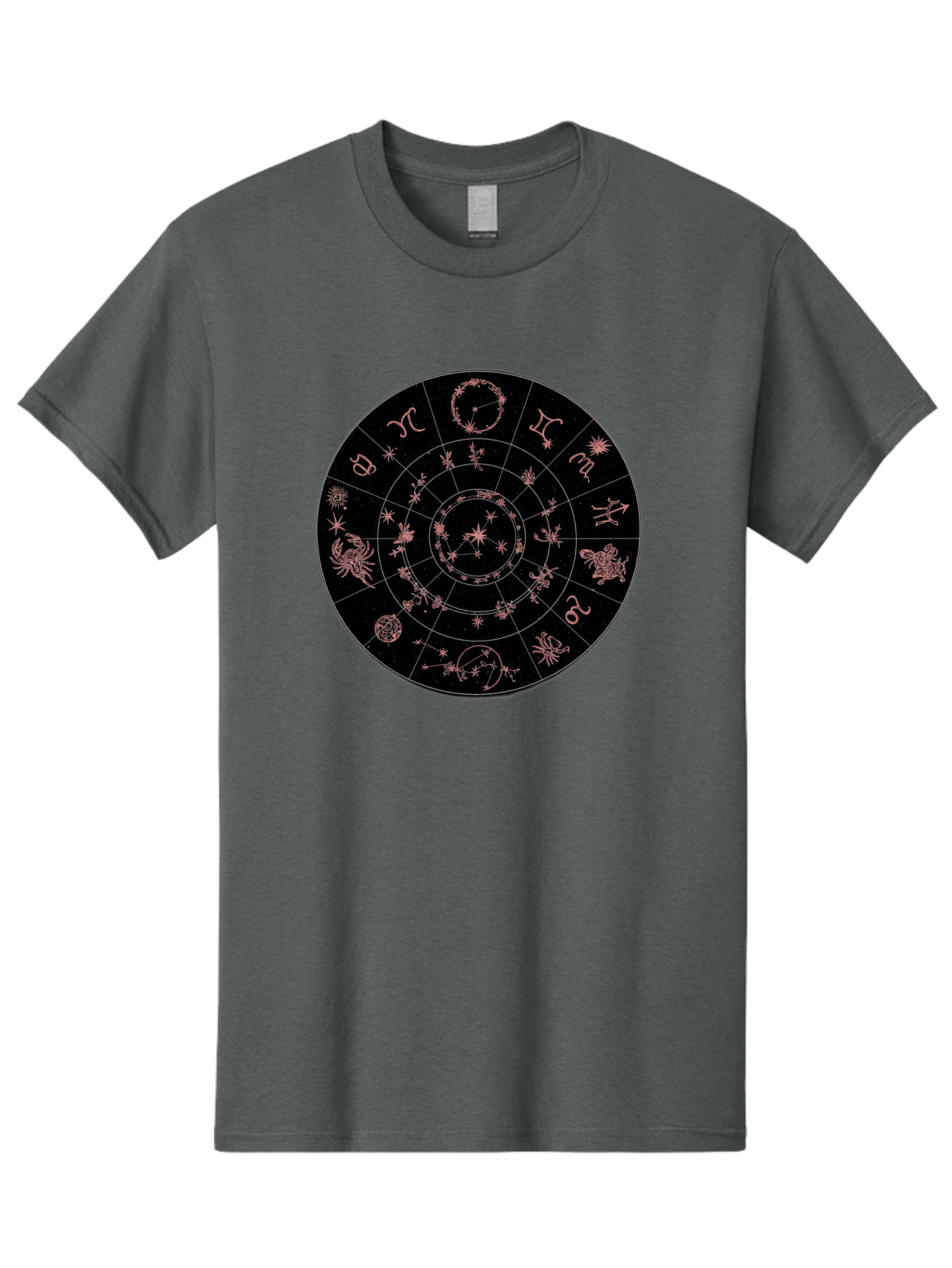 Zodiac-Wheel-1 Men'S Graphic Tee, 100% Cotton, Comfortable Casual Summer Wear, Machine Washable, Zodiac Signs, Astrology Chart, Mystical Symbols, Stars And Constellations, Horoscope Wheel, Spiritual Emblem, Celestial Map, Pink Illustrations Bae343