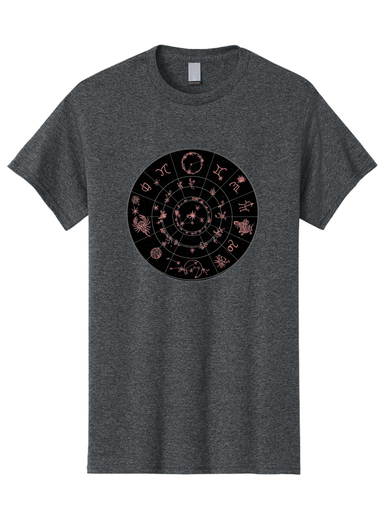 Zodiac-Wheel-1 Men'S Graphic Tee, 100% Cotton, Comfortable Casual Summer Wear, Machine Washable, Zodiac Signs, Astrology Chart, Mystical Symbols, Stars And Constellations, Horoscope Wheel, Spiritual Emblem, Celestial Map, Pink Illustrations Bae343