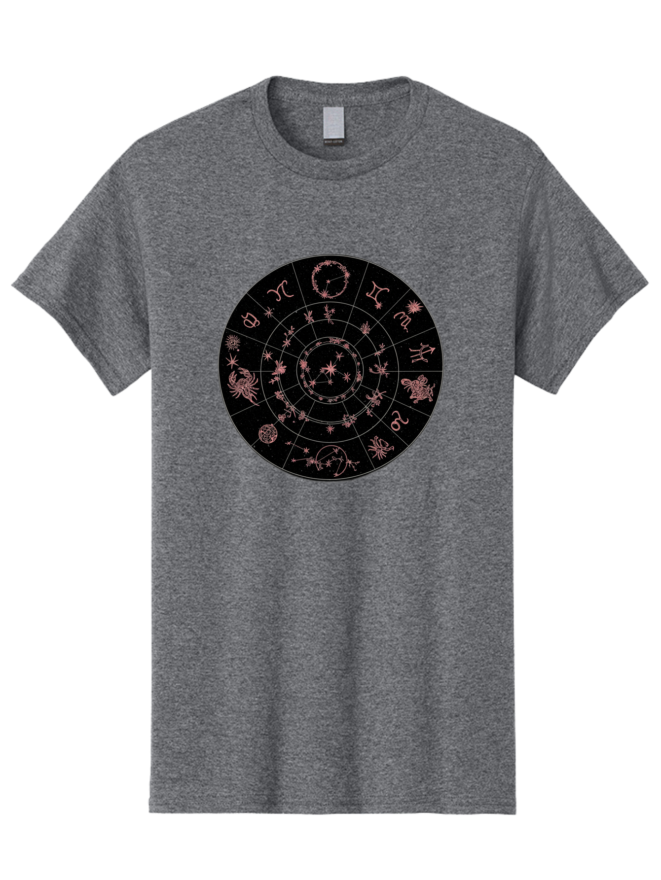 Zodiac-Wheel-1 Men'S Graphic Tee, 100% Cotton, Comfortable Casual Summer Wear, Machine Washable, Zodiac Signs, Astrology Chart, Mystical Symbols, Stars And Constellations, Horoscope Wheel, Spiritual Emblem, Celestial Map, Pink Illustrations Bae343
