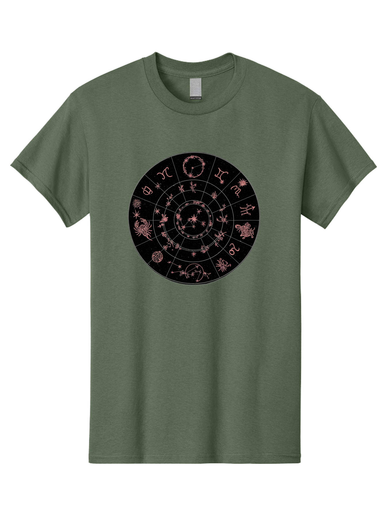 Zodiac-Wheel-1 Men'S Graphic Tee, 100% Cotton, Comfortable Casual Summer Wear, Machine Washable, Zodiac Signs, Astrology Chart, Mystical Symbols, Stars And Constellations, Horoscope Wheel, Spiritual Emblem, Celestial Map, Pink Illustrations Bae343