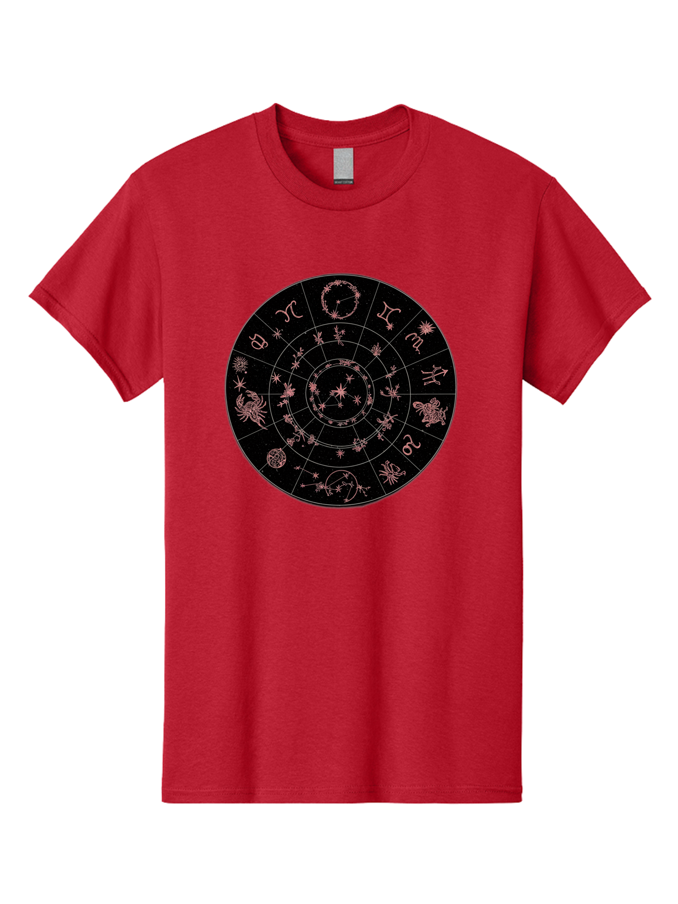 Zodiac-Wheel-1 Men'S Graphic Tee, 100% Cotton, Comfortable Casual Summer Wear, Machine Washable, Zodiac Signs, Astrology Chart, Mystical Symbols, Stars And Constellations, Horoscope Wheel, Spiritual Emblem, Celestial Map, Pink Illustrations Bae343