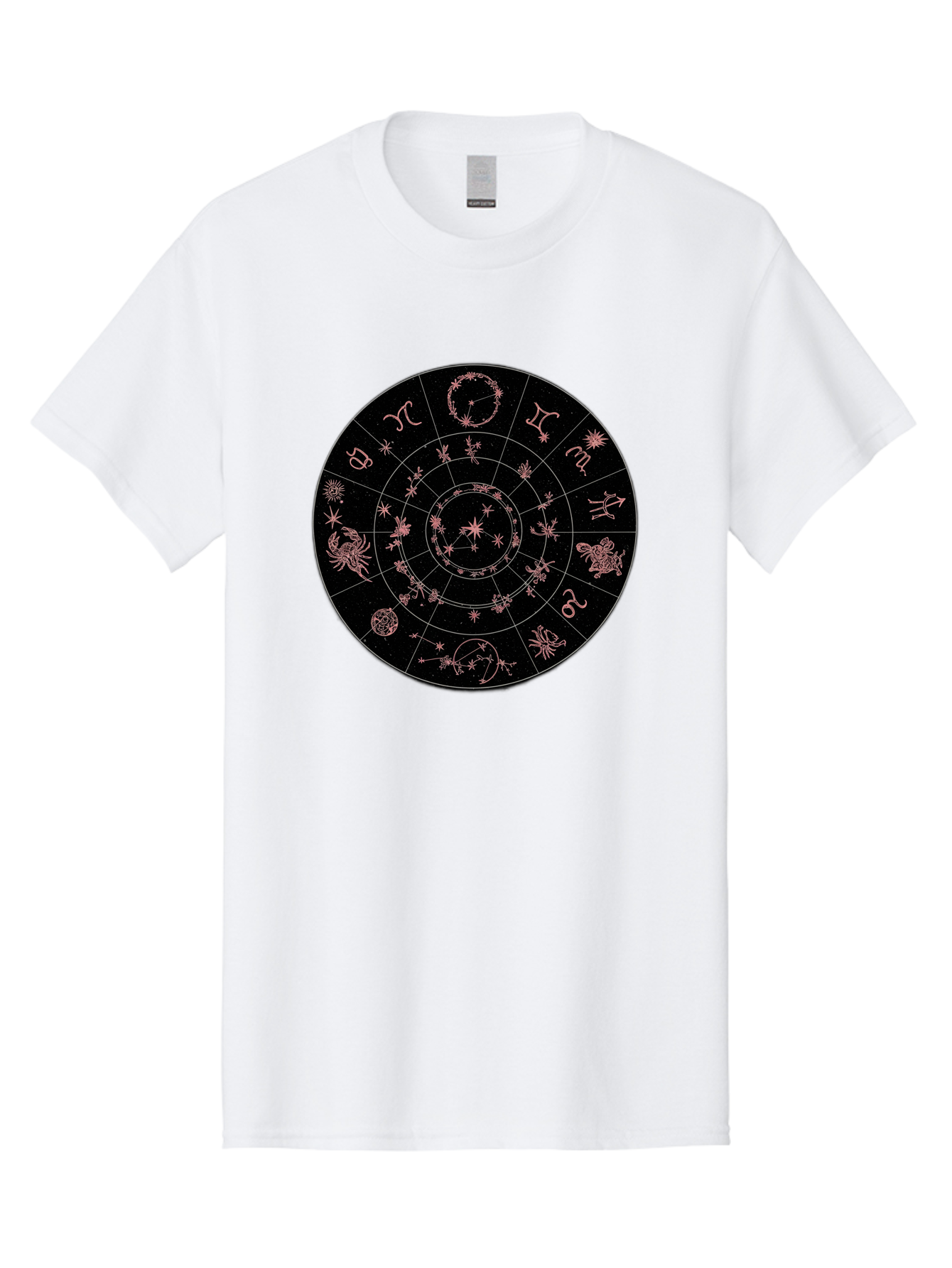 Zodiac-Wheel-1 Men'S Graphic Tee, 100% Cotton, Comfortable Casual Summer Wear, Machine Washable, Zodiac Signs, Astrology Chart, Mystical Symbols, Stars And Constellations, Horoscope Wheel, Spiritual Emblem, Celestial Map, Pink Illustrations Bae343