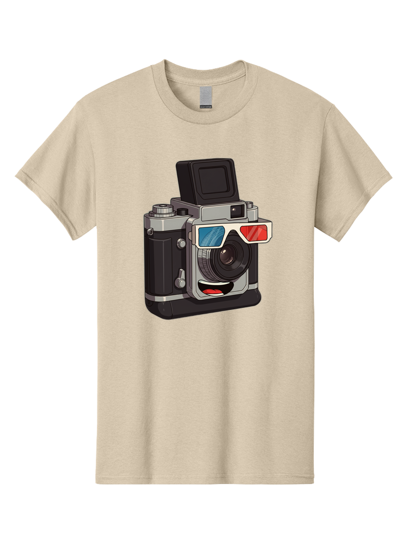3D-Camera Men'S Graphic Tee, 100% Cotton, Comfortable Casual Summer Wear, Machine Washable, Vintage Camera, 3D Glasses, Retro Style, Cartoon Character, Photography Equipment, Nostalgic Feel, Funky Accessories, Camera Lens Bae347