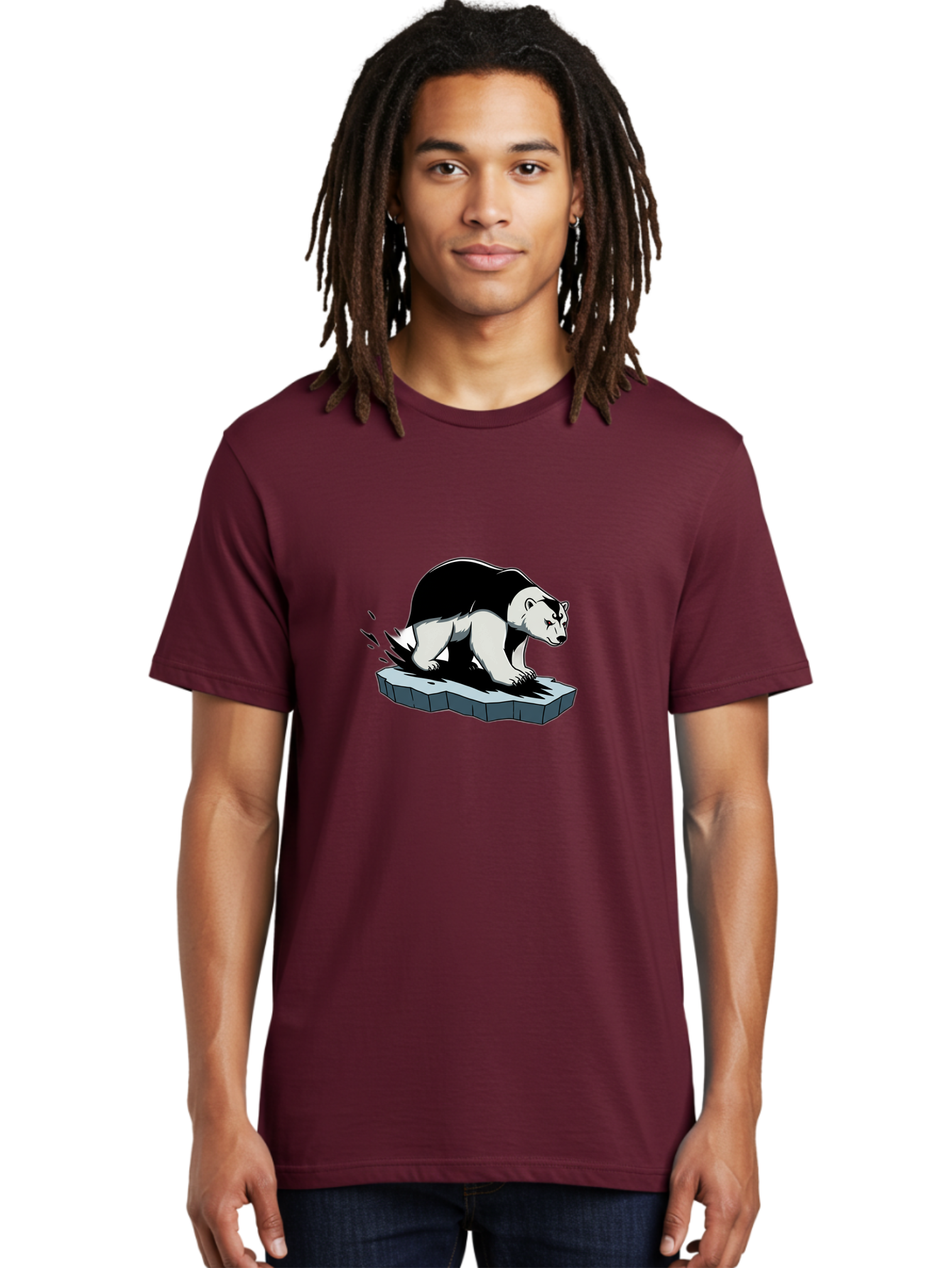Aggressive-Panda Men'S Graphic Tee, 100% Cotton, Comfortable Casual Summer Wear, Machine Washable, Panda On A Rock, Panda Bear, Black And White, Cartoon Style, Dynamic Movement, Wildlife, Animated Character, Stone Platform Bae349