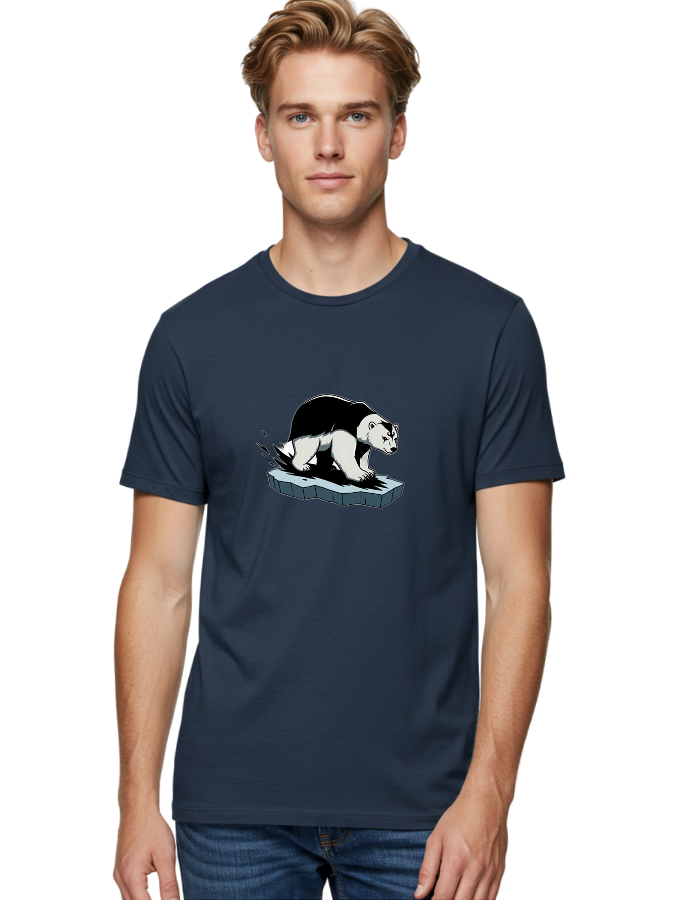 Aggressive-Panda Men'S Graphic Tee, 100% Cotton, Comfortable Casual Summer Wear, Machine Washable, Panda On A Rock, Panda Bear, Black And White, Cartoon Style, Dynamic Movement, Wildlife, Animated Character, Stone Platform Bae349