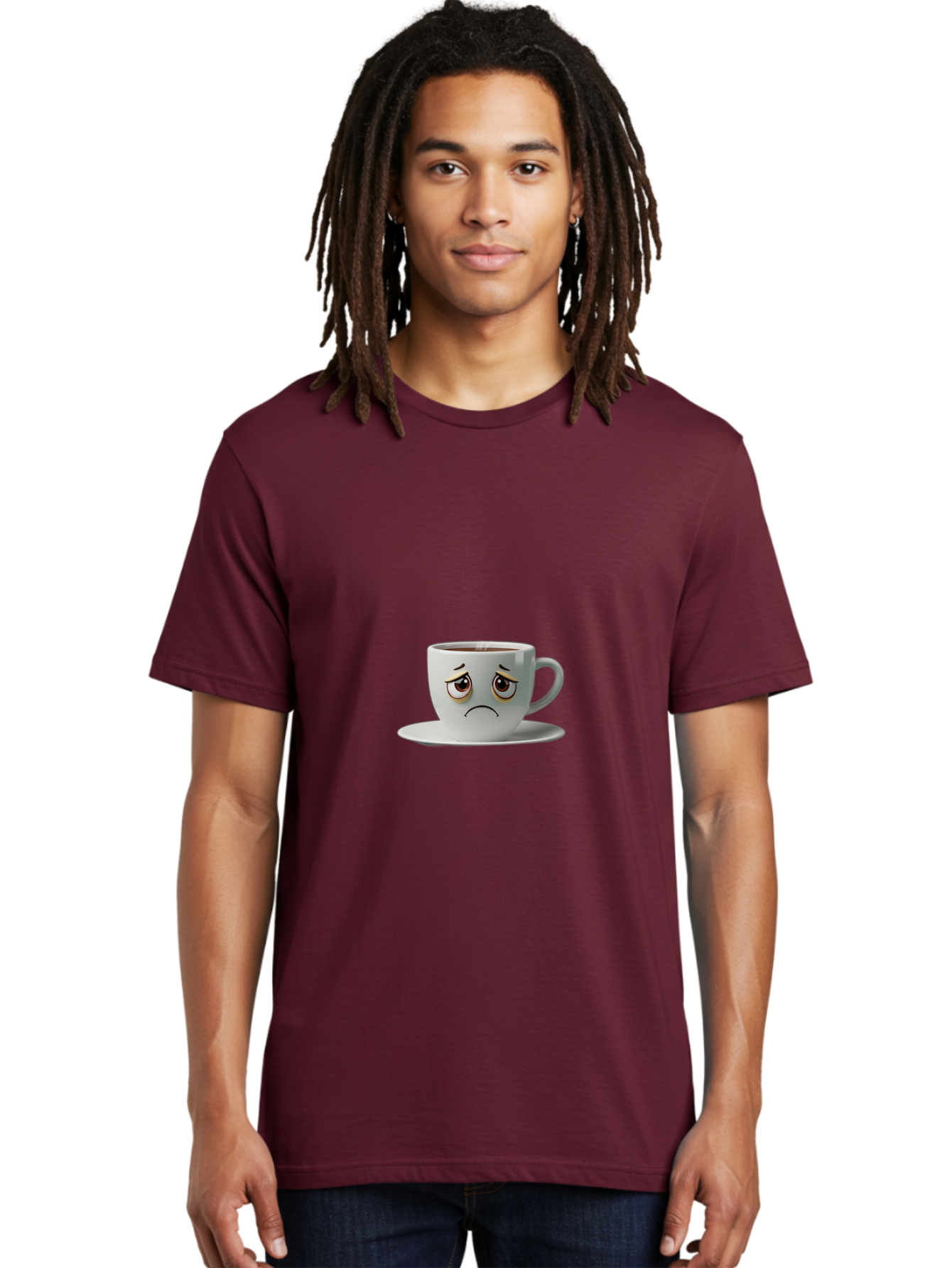 Angry-Coffee-Cup-1 Men'S Graphic Tee, 100% Cotton, Comfortable Casual Summer Wear, Machine Washable, Angry Face On Coffee Cup, Frowning Coffee Mug, Upset Coffee, Displeased Facial Expression, Sad Coffee Cup, Grumpy Coffee Bae350