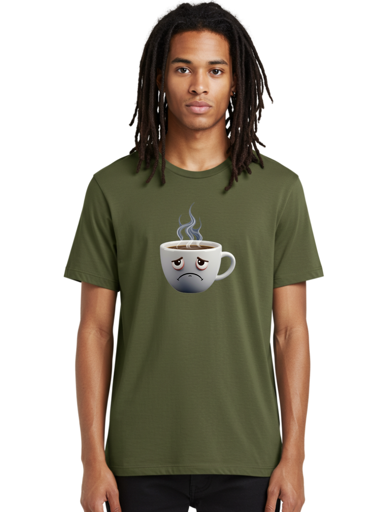 Angry-Coffee-Cup-2 Men'S Graphic Tee, 100% Cotton, Comfortable Casual Summer Wear, Machine Washable, Angry Coffee Cup, Sad Face, Steaming Coffee, Upset Emoji, Grumpy Character, Frowning Mug, Coffee Drama, Bitter Coffee Bae351