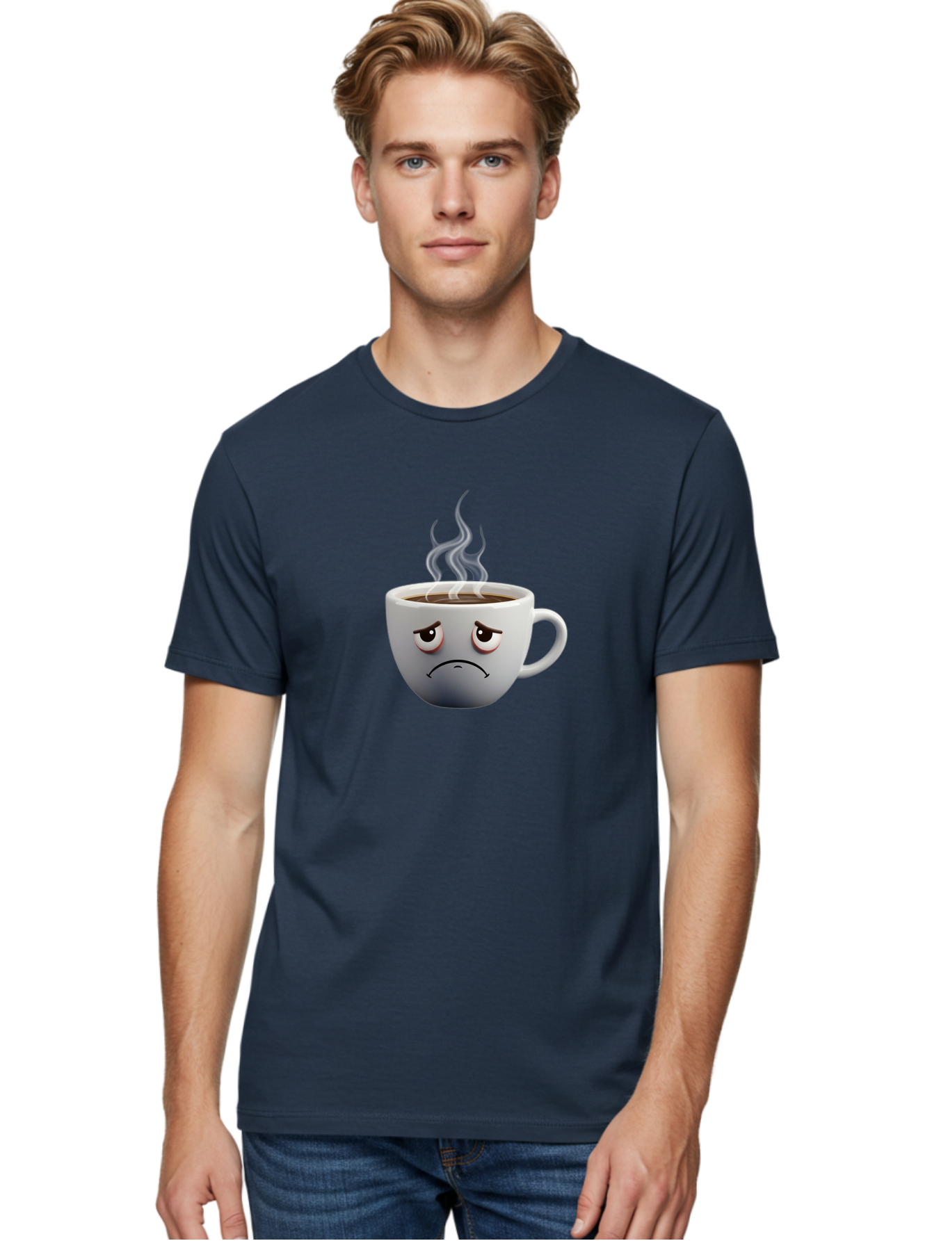 Angry-Coffee-Cup-2 Men'S Graphic Tee, 100% Cotton, Comfortable Casual Summer Wear, Machine Washable, Angry Coffee Cup, Sad Face, Steaming Coffee, Upset Emoji, Grumpy Character, Frowning Mug, Coffee Drama, Bitter Coffee Bae351