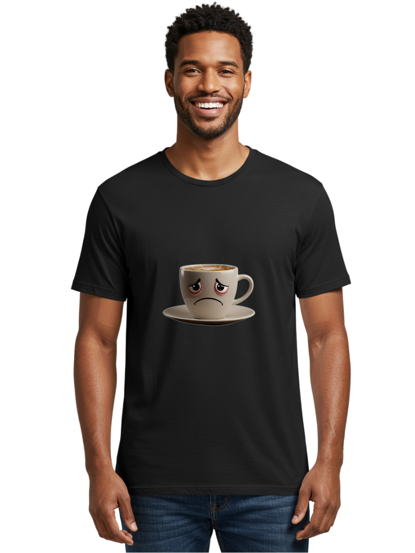 Angry-Coffee-Cup-3 Men'S Graphic Tee, 100% Cotton, Comfortable Casual Summer Wear, Machine Washable, Coffee Cup With Angry Face, Latte Art, Frowning Coffee, Displeased Beverage, Humorous Coffee Design, Emotive Coffee Cup, Coffee With Attitude, Bae352