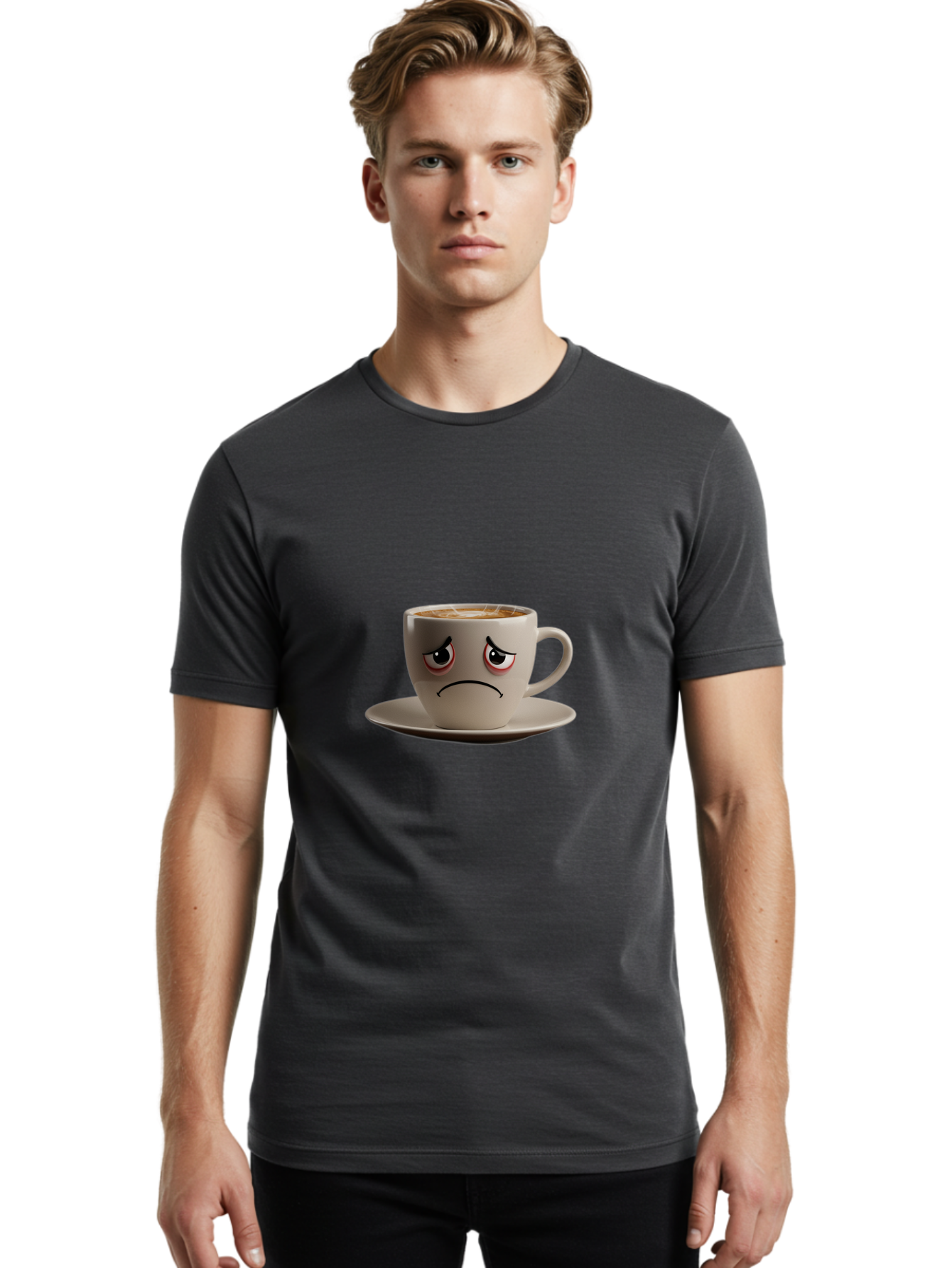 Angry-Coffee-Cup-3 Men'S Graphic Tee, 100% Cotton, Comfortable Casual Summer Wear, Machine Washable, Coffee Cup With Angry Face, Latte Art, Frowning Coffee, Displeased Beverage, Humorous Coffee Design, Emotive Coffee Cup, Coffee With Attitude, Bae352