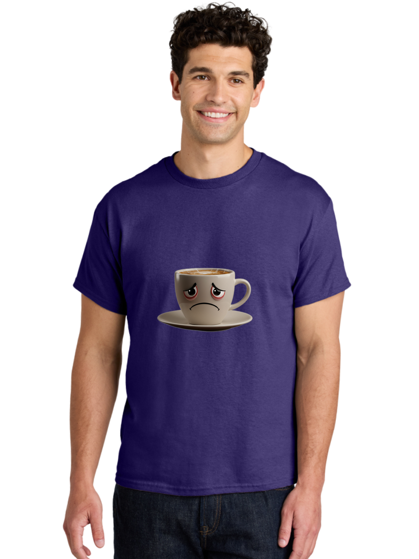 Angry-Coffee-Cup-3 Men'S Graphic Tee, 100% Cotton, Comfortable Casual Summer Wear, Machine Washable, Coffee Cup With Angry Face, Latte Art, Frowning Coffee, Displeased Beverage, Humorous Coffee Design, Emotive Coffee Cup, Coffee With Attitude, Bae352