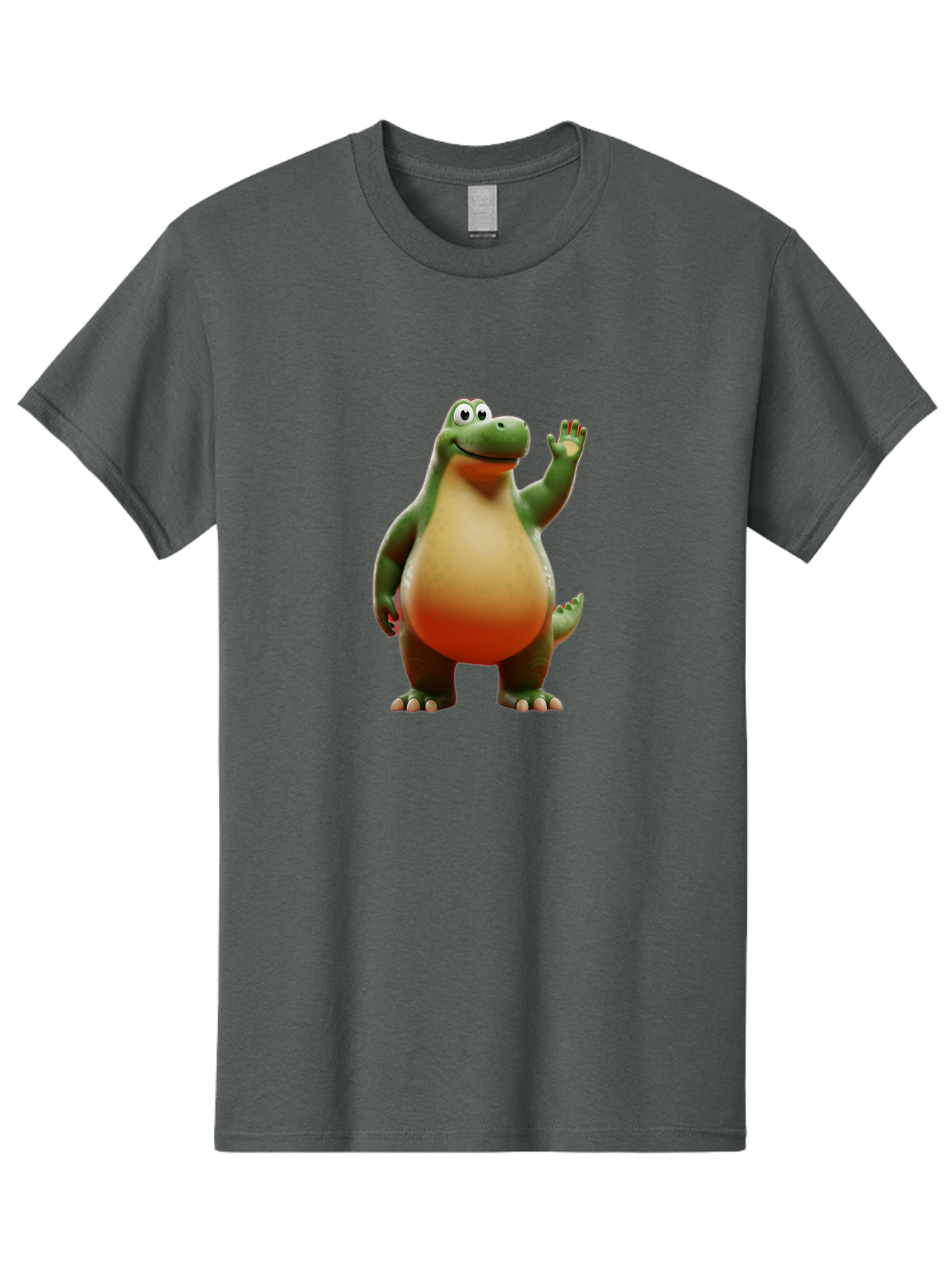 Arlo-1 Men'S Graphic Tee, 100% Cotton, Comfortable Casual Summer Wear, Machine Washable, Cartoon Dinosaur, Friendly Dinosaur, Green And Orange Dinosaur, Dinosaur Waving, Animated Character, Dinosaur Illustration, Children'S Character, Bae354