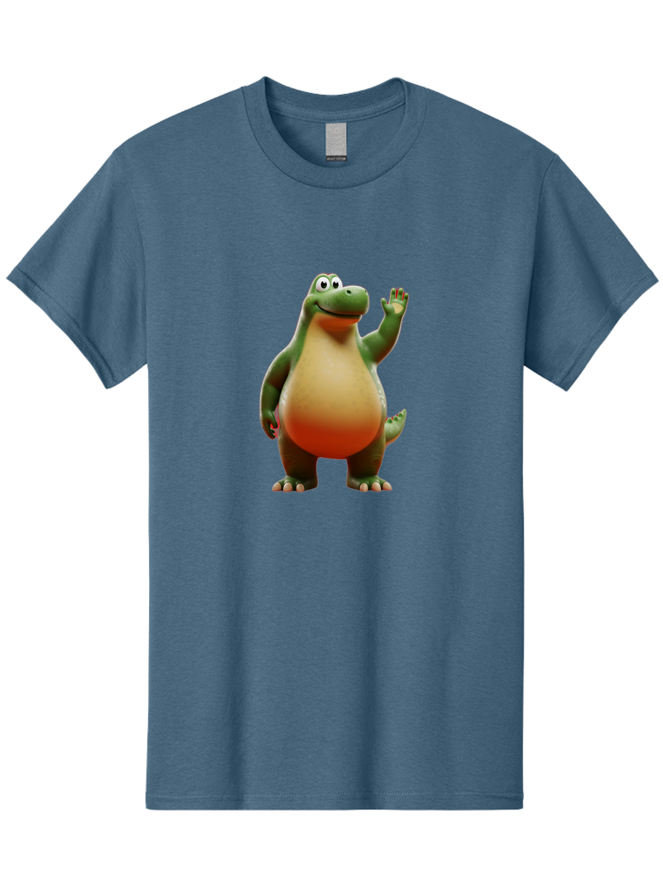 Arlo-1 Men'S Graphic Tee, 100% Cotton, Comfortable Casual Summer Wear, Machine Washable, Cartoon Dinosaur, Friendly Dinosaur, Green And Orange Dinosaur, Dinosaur Waving, Animated Character, Dinosaur Illustration, Children'S Character, Bae354