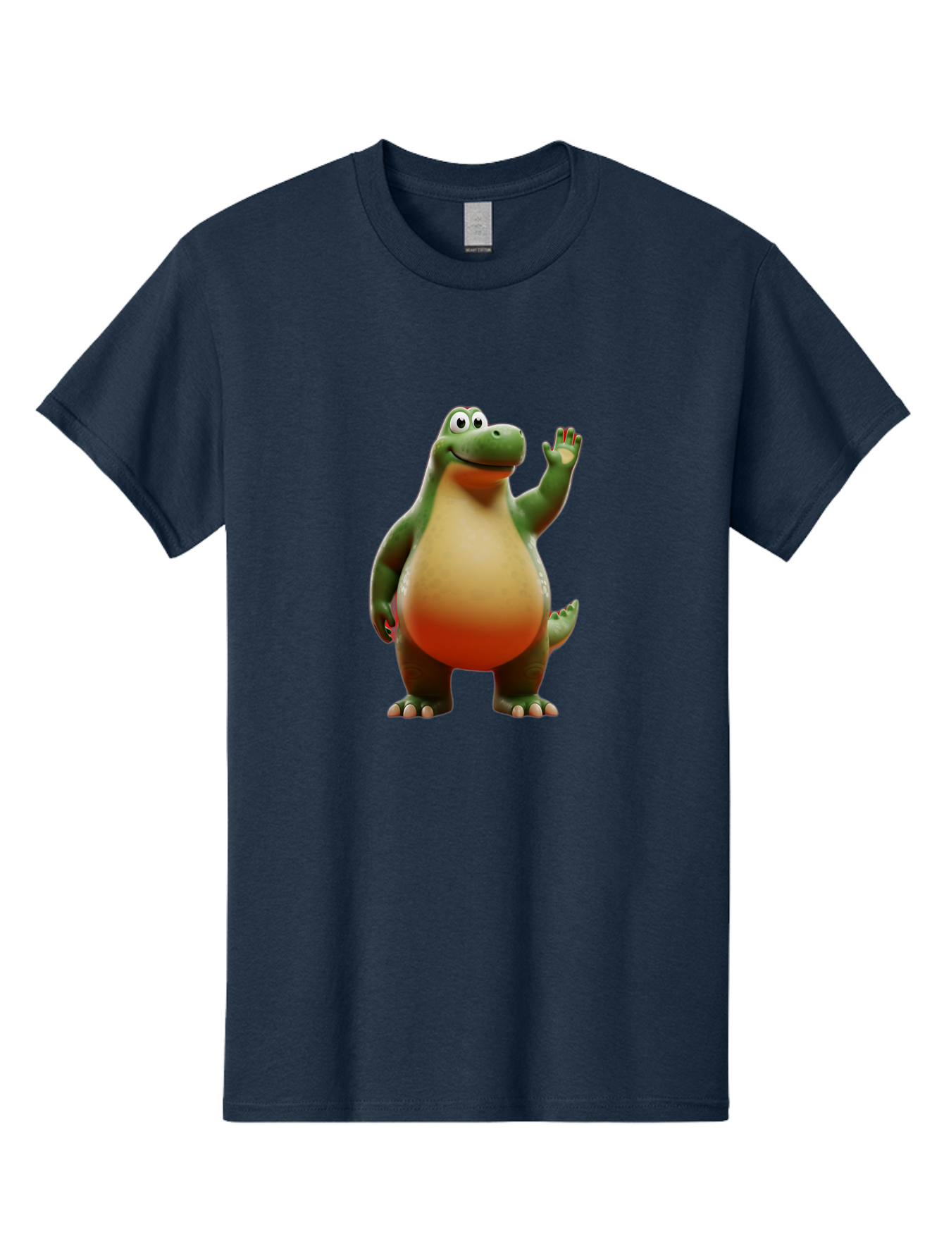 Arlo-1 Men'S Graphic Tee, 100% Cotton, Comfortable Casual Summer Wear, Machine Washable, Cartoon Dinosaur, Friendly Dinosaur, Green And Orange Dinosaur, Dinosaur Waving, Animated Character, Dinosaur Illustration, Children'S Character, Bae354