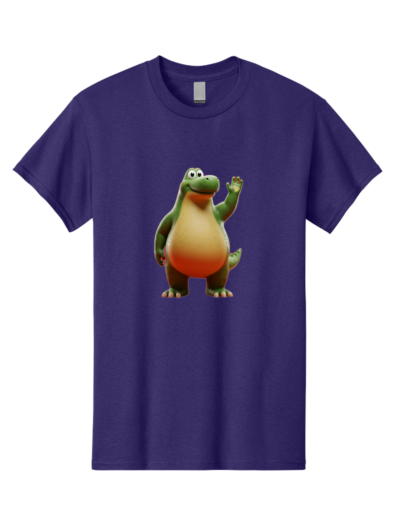 Arlo-1 Men'S Graphic Tee, 100% Cotton, Comfortable Casual Summer Wear, Machine Washable, Cartoon Dinosaur, Friendly Dinosaur, Green And Orange Dinosaur, Dinosaur Waving, Animated Character, Dinosaur Illustration, Children'S Character, Bae354