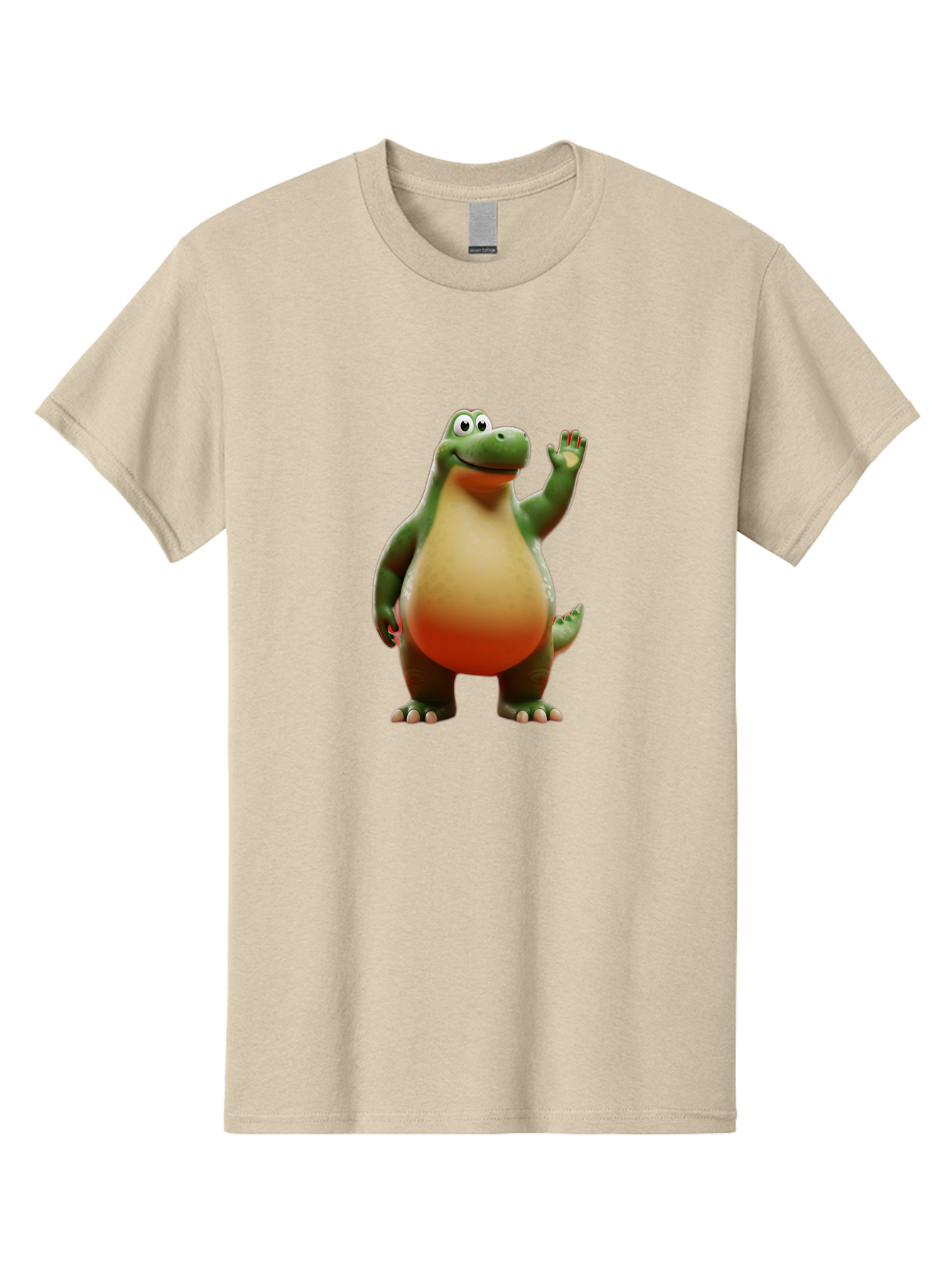 Arlo-1 Men'S Graphic Tee, 100% Cotton, Comfortable Casual Summer Wear, Machine Washable, Cartoon Dinosaur, Friendly Dinosaur, Green And Orange Dinosaur, Dinosaur Waving, Animated Character, Dinosaur Illustration, Children'S Character, Bae354
