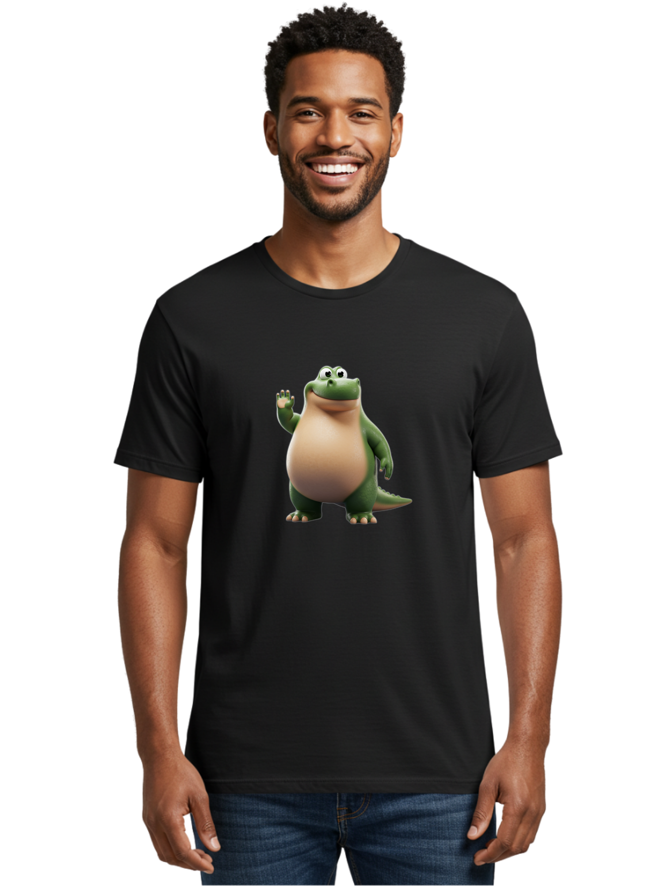 Arlo-2 Men'S Graphic Tee, 100% Cotton, Comfortable Casual Summer Wear, Machine Washable, Cartoon Dinosaur, Green And Tan Colors, Smiling Face, Waving Hand, Friendly Demeanor, Prehistoric Creature, Animated Character, Funny Pose Bae355