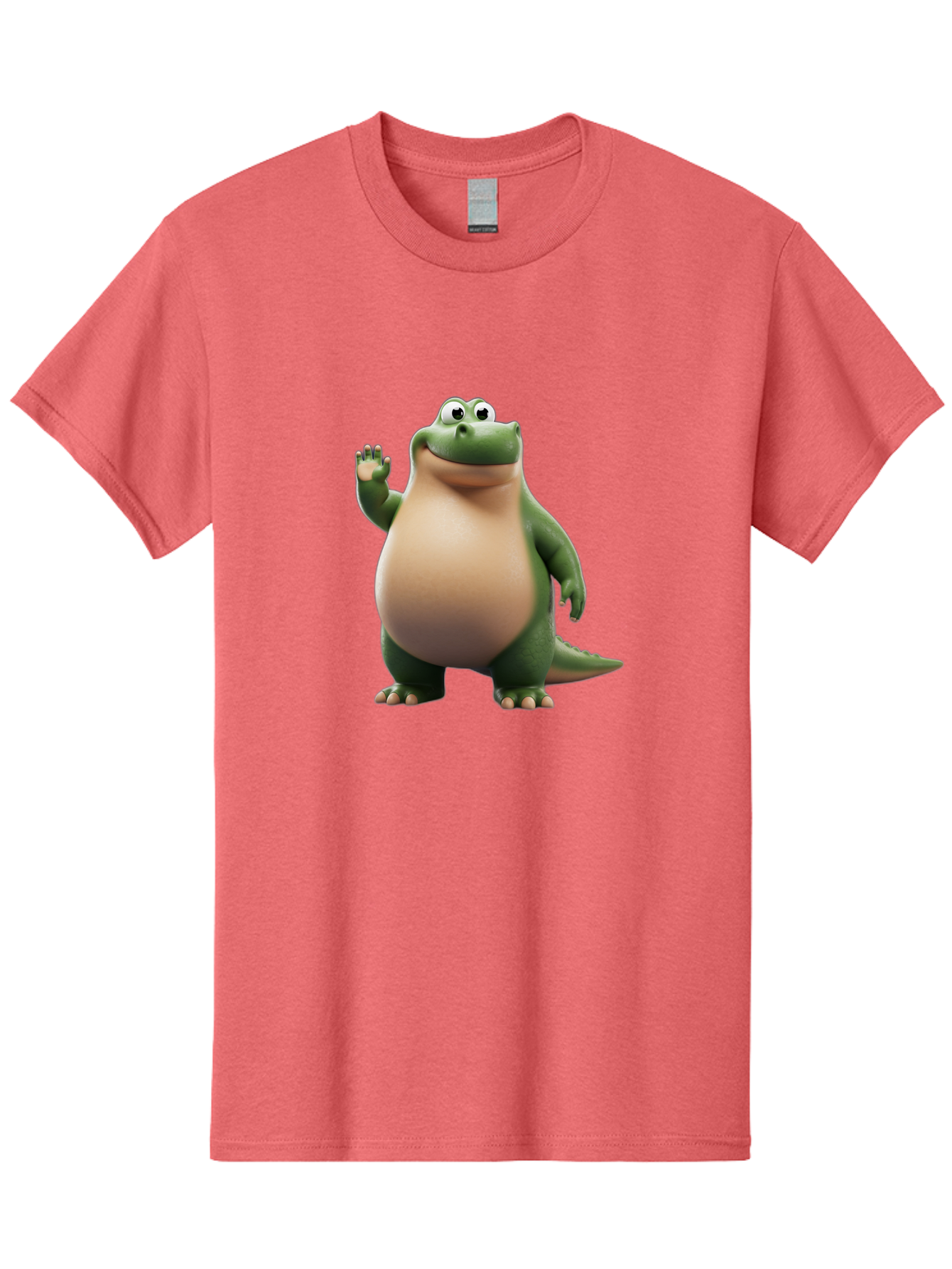 Arlo-2 Men'S Graphic Tee, 100% Cotton, Comfortable Casual Summer Wear, Machine Washable, Cartoon Dinosaur, Green And Tan Colors, Smiling Face, Waving Hand, Friendly Demeanor, Prehistoric Creature, Animated Character, Funny Pose Bae355