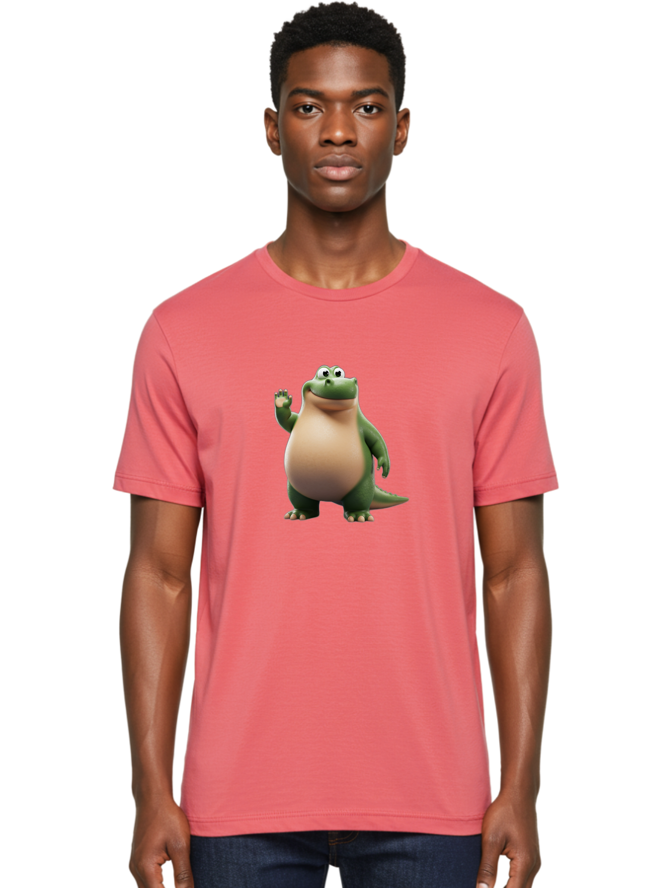 Arlo-2 Men'S Graphic Tee, 100% Cotton, Comfortable Casual Summer Wear, Machine Washable, Cartoon Dinosaur, Green And Tan Colors, Smiling Face, Waving Hand, Friendly Demeanor, Prehistoric Creature, Animated Character, Funny Pose Bae355