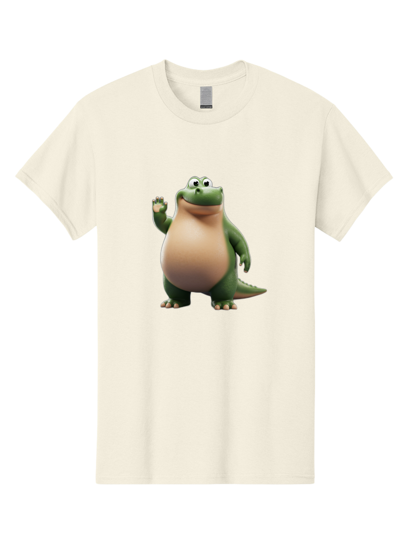 Arlo-2 Men'S Graphic Tee, 100% Cotton, Comfortable Casual Summer Wear, Machine Washable, Cartoon Dinosaur, Green And Tan Colors, Smiling Face, Waving Hand, Friendly Demeanor, Prehistoric Creature, Animated Character, Funny Pose Bae355