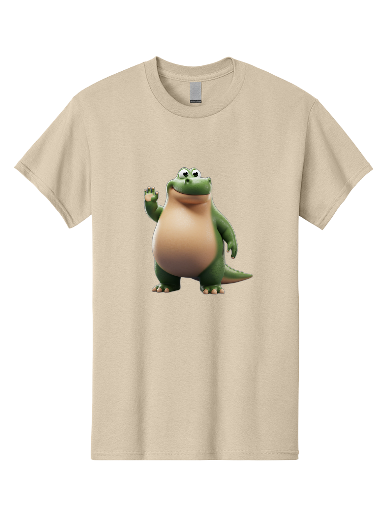 Arlo-2 Men'S Graphic Tee, 100% Cotton, Comfortable Casual Summer Wear, Machine Washable, Cartoon Dinosaur, Green And Tan Colors, Smiling Face, Waving Hand, Friendly Demeanor, Prehistoric Creature, Animated Character, Funny Pose Bae355