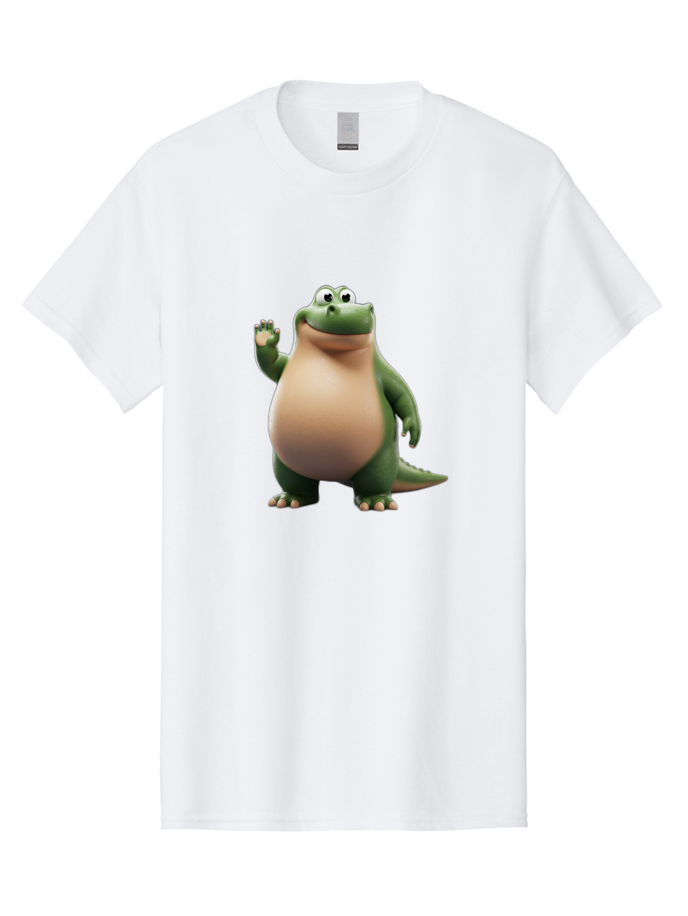 Arlo-2 Men'S Graphic Tee, 100% Cotton, Comfortable Casual Summer Wear, Machine Washable, Cartoon Dinosaur, Green And Tan Colors, Smiling Face, Waving Hand, Friendly Demeanor, Prehistoric Creature, Animated Character, Funny Pose Bae355