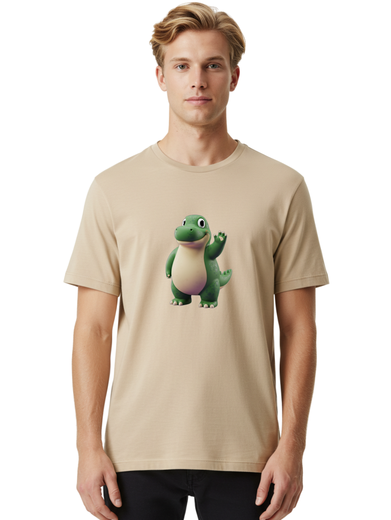 Arlo Men'S Graphic Tee, 100% Cotton, Comfortable Casual Summer Wear, Machine Washable, Cartoon Alligator, Friendly Alligator, Green Alligator, Waving Alligator, Cute Reptile, Animated Character, Smiling Creature, Children'S Character, Bae356