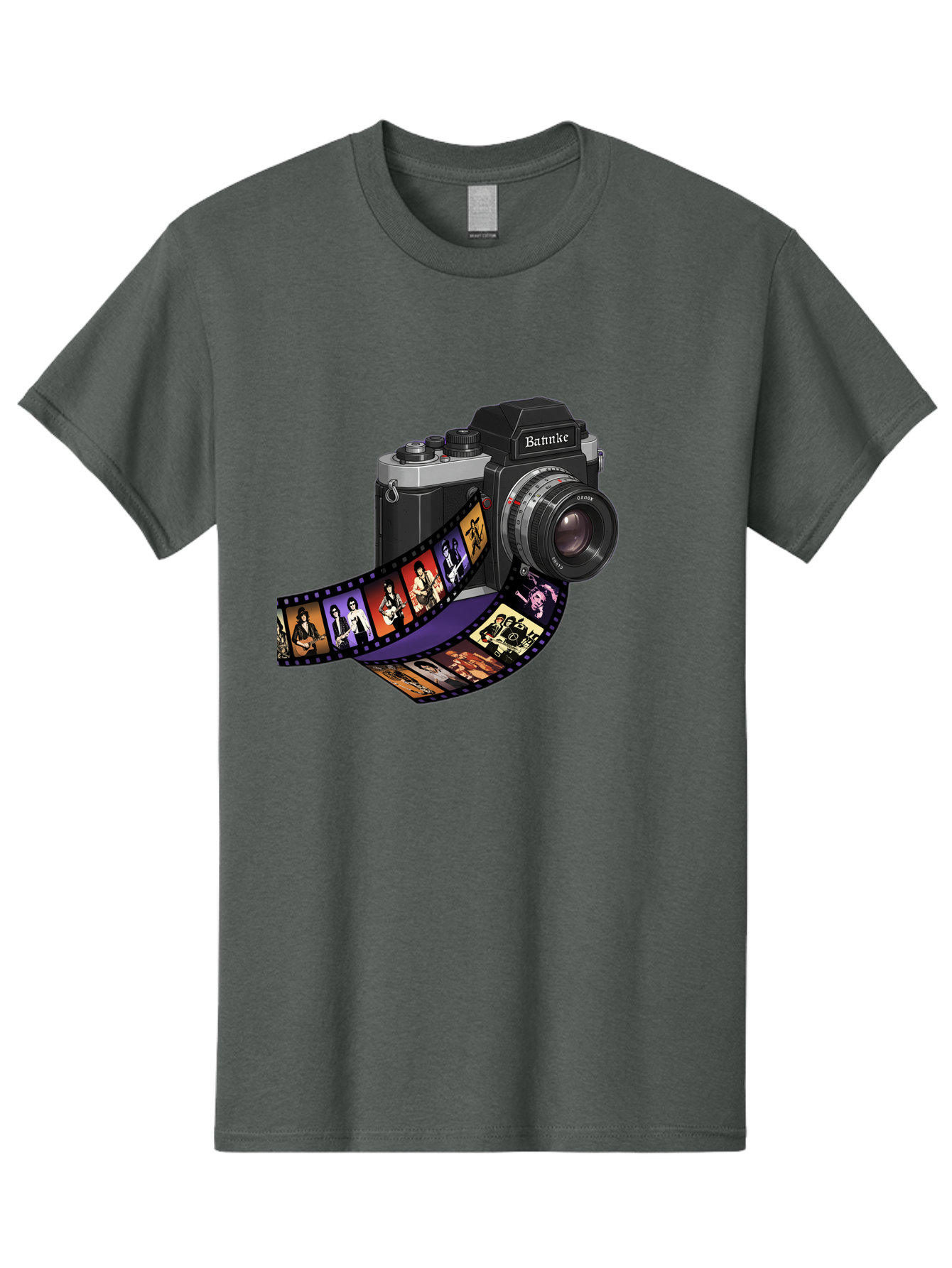 Bannke-Camera Men'S Graphic Tee, 100% Cotton, Comfortable Casual Summer Wear, Machine Washable, Vintage Camera, Film Strip, Photography, Bannke, Retro Style, Black And Silver, Lens, Camera Body, Film Reel, Photographers Bae357